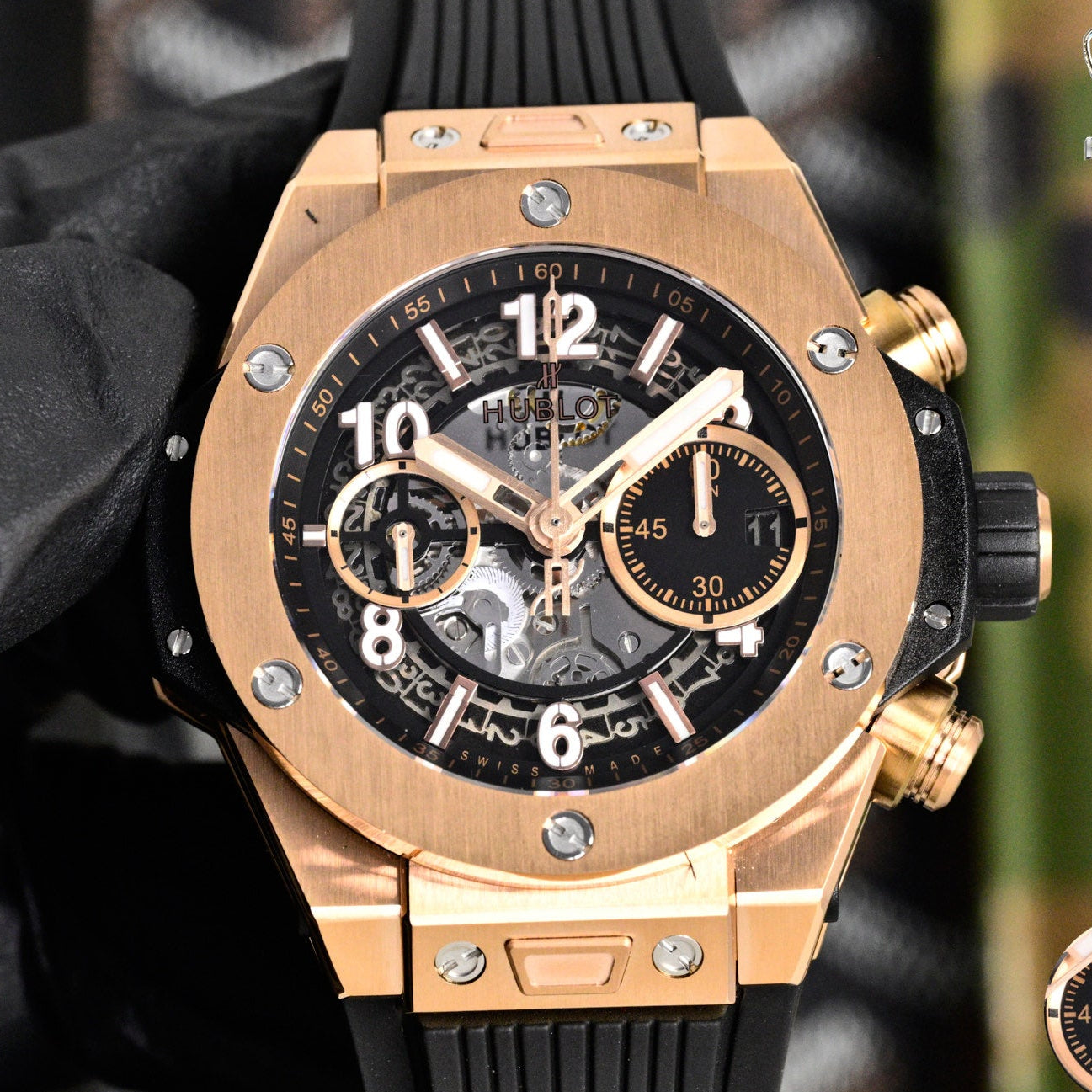 Hublot Big Bang Unico Rose Gold 42mm Watch with Black Rubber Strap