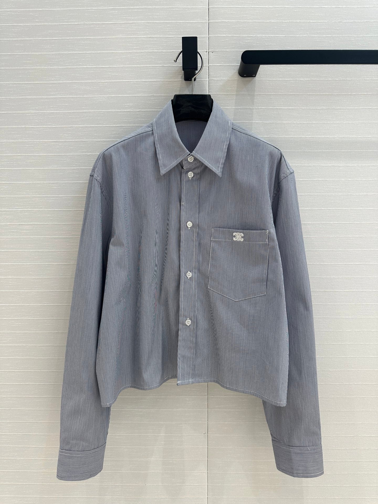 Celine 25 Striped Short Shirt Blue Cotton