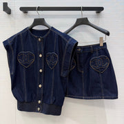 Chanel 2026 Elegant Heart-Shaped Double C Pocket Denim Set Blue Cotton 360881