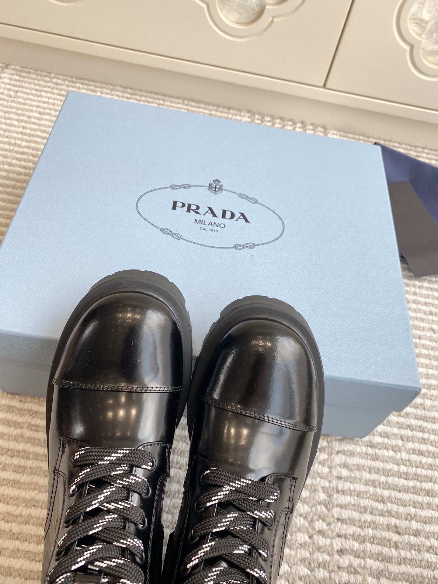 Prada 25 Martin Boot Black Cowhide 501444