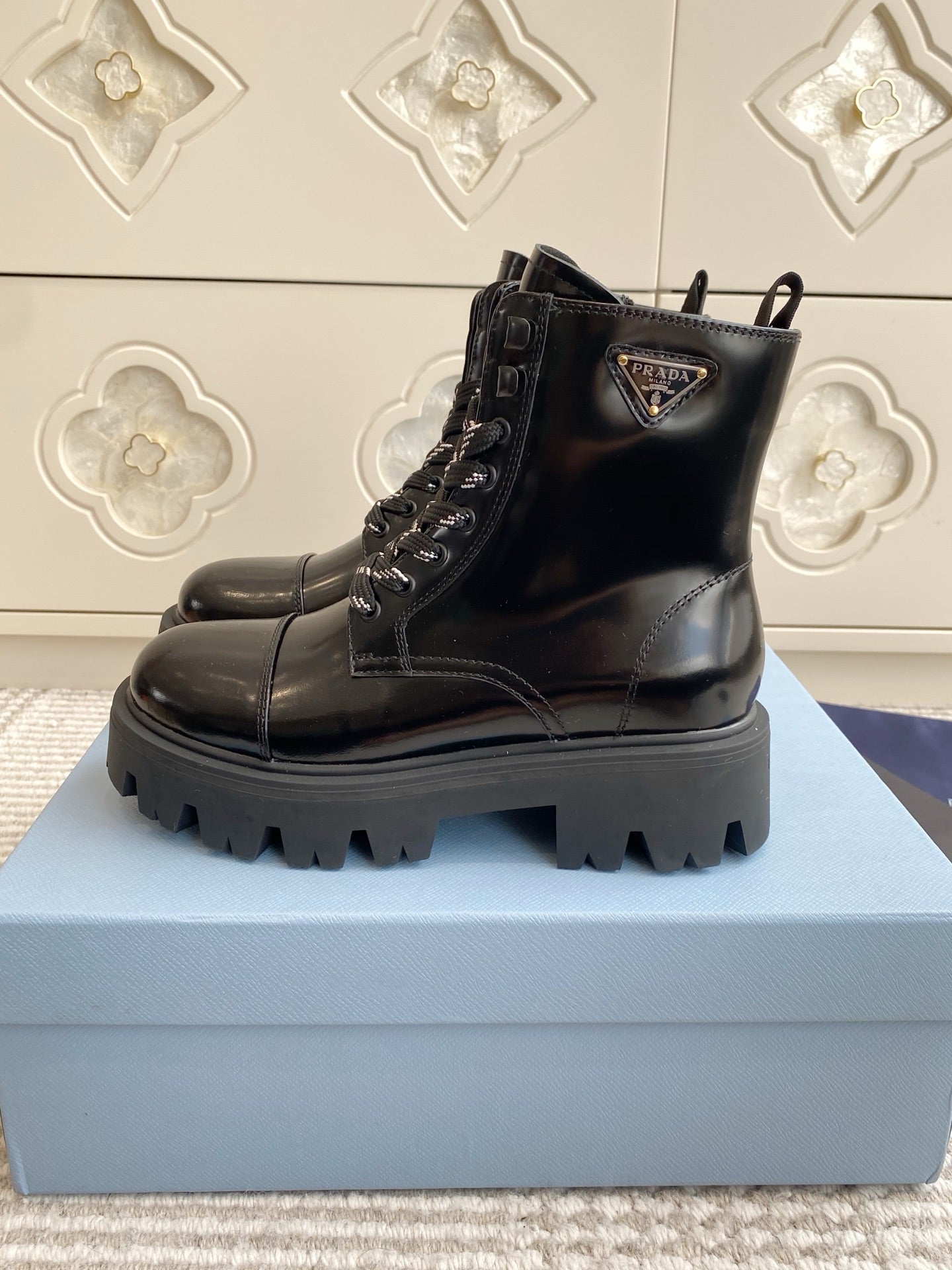 Prada 25 Martin Boot Black Cowhide 501444