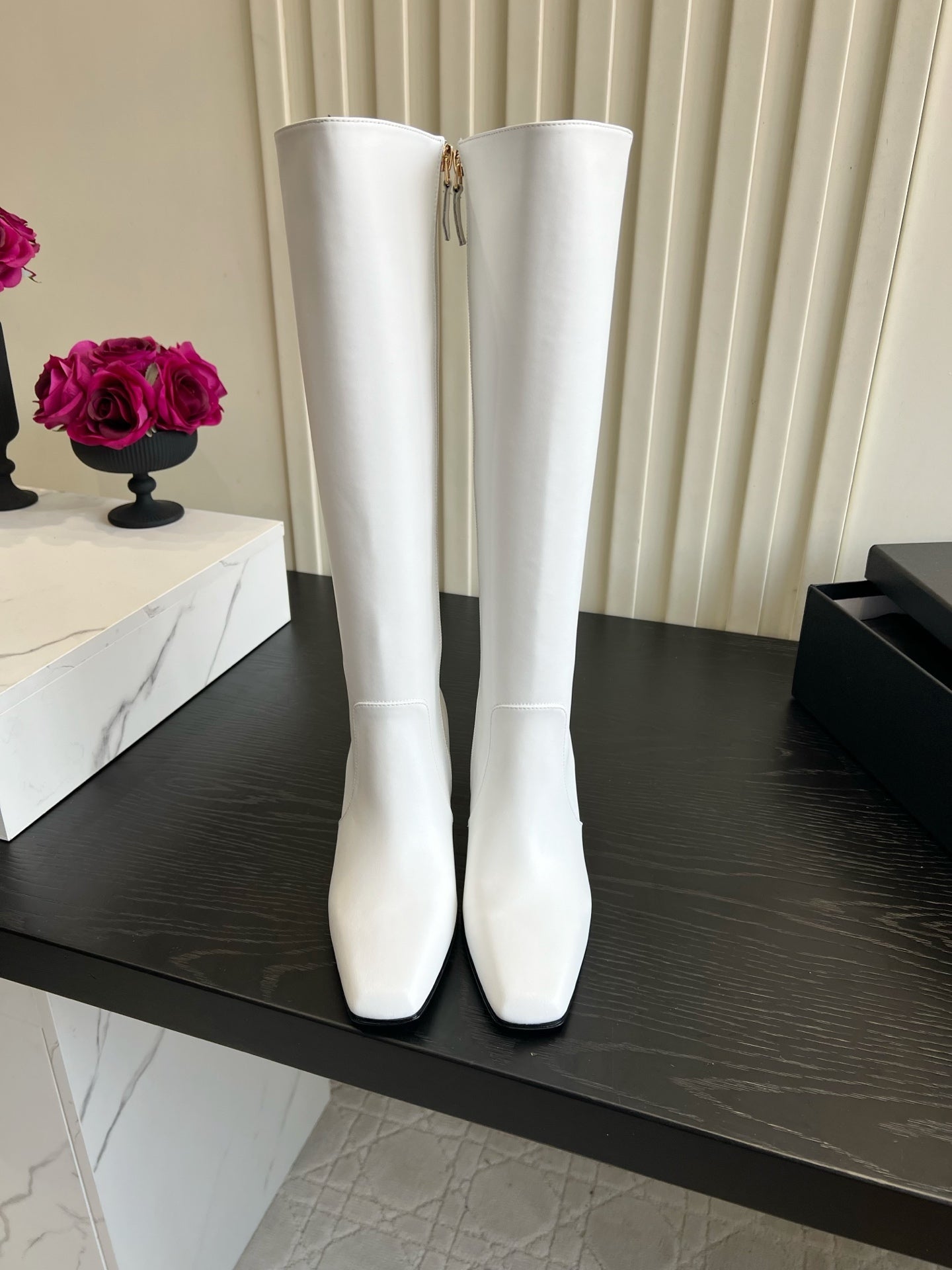 Chanel 2026 Square Toe Chunky Heel High Boots 50mm Cowhide 977240