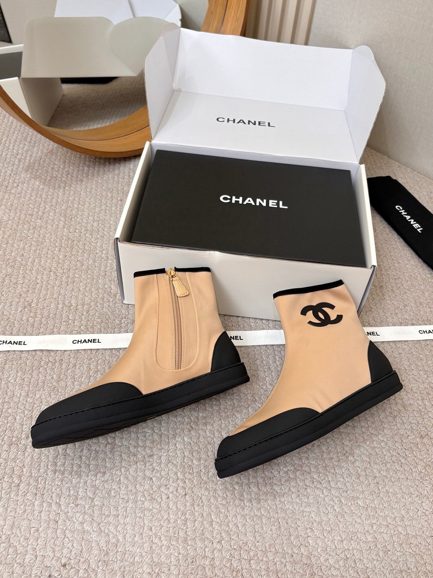 Chanel 2026 Double-C Metal Logo Ankle Boots Canvas Sheepskin 826495