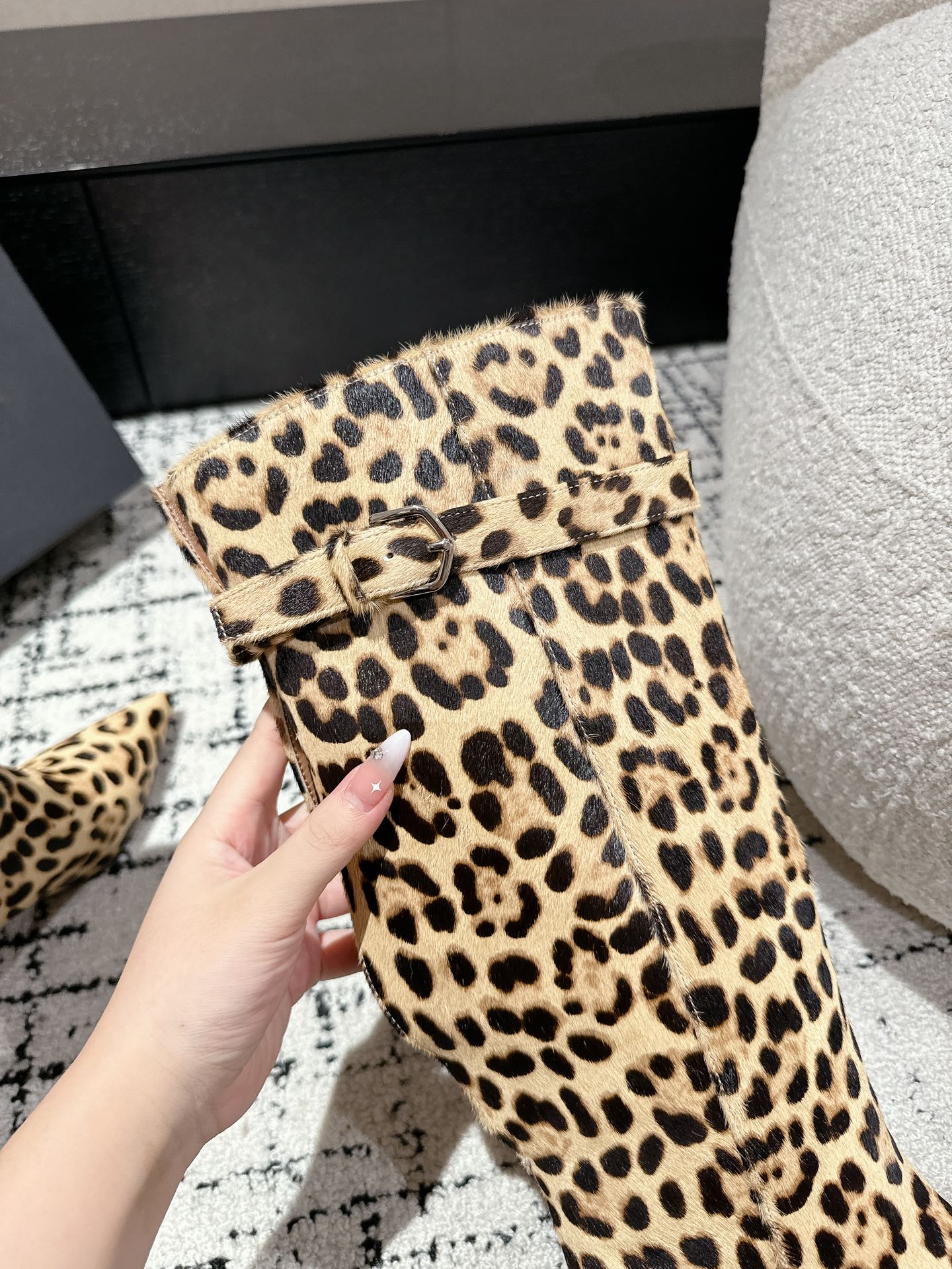 Alaila High Boots 60mm In Light Yellow Calfskin Horsehair Leopard Print 916740