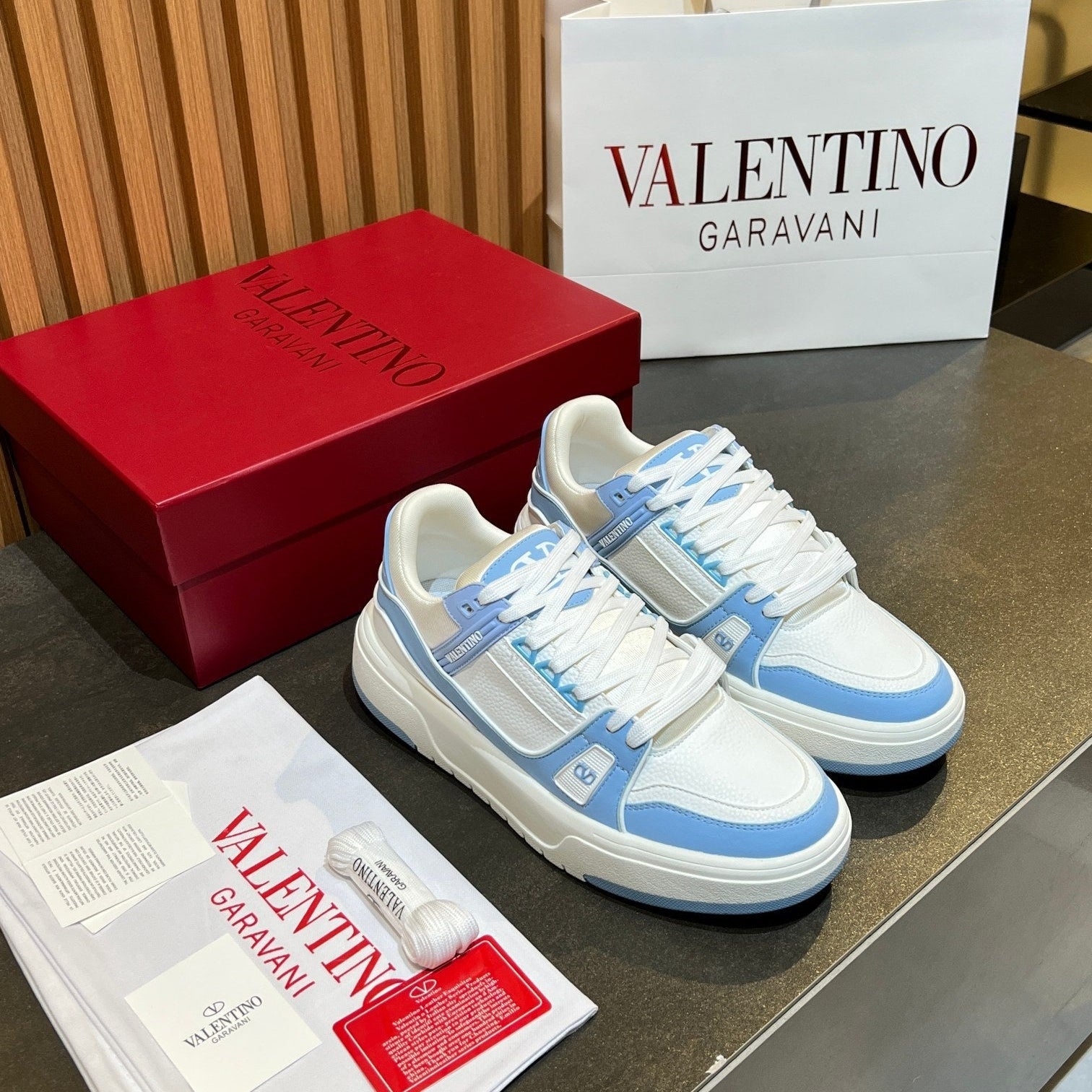 VT 25S Couple Sneakers White Light Blue Calfskin 563114