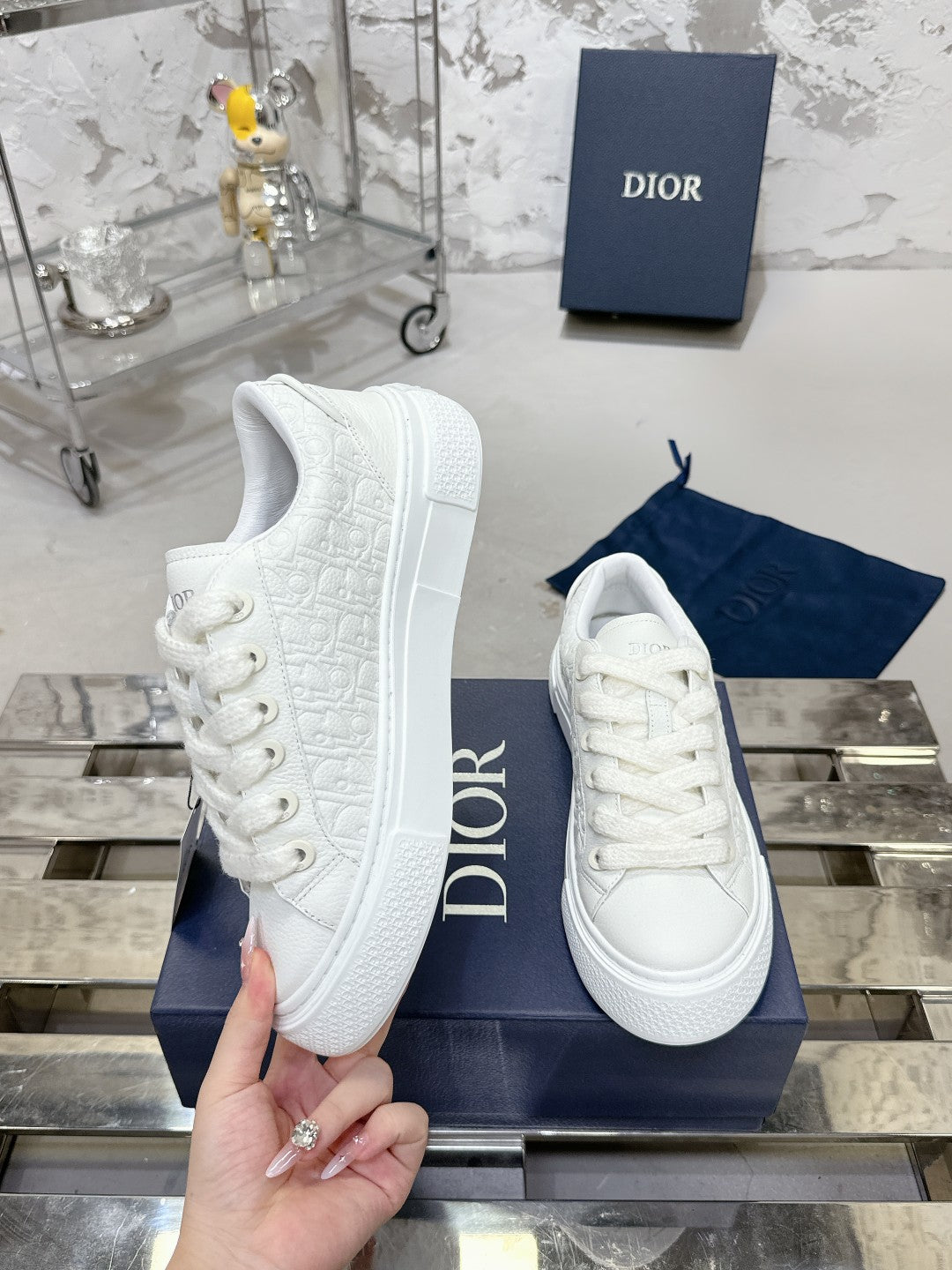 CD B33 Sneaker 30mm In White Monogram Calfskin 100554