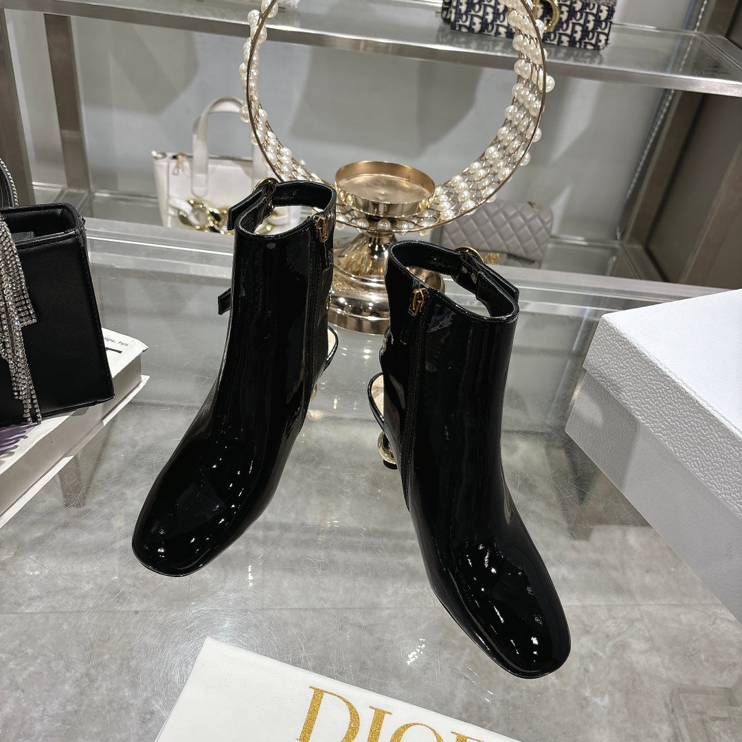 D-Idole Heeled Ankle Boot In Black Glossy Lambskin 996440