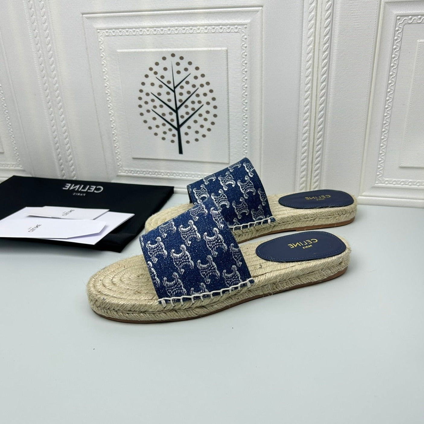 NEW FLAT FISHERMAN SLIPPERS NAVY BLUE COTTON CANVAS