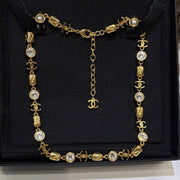 Chanel 2026 Gold Double C Diamond Pattern Crystal Necklace