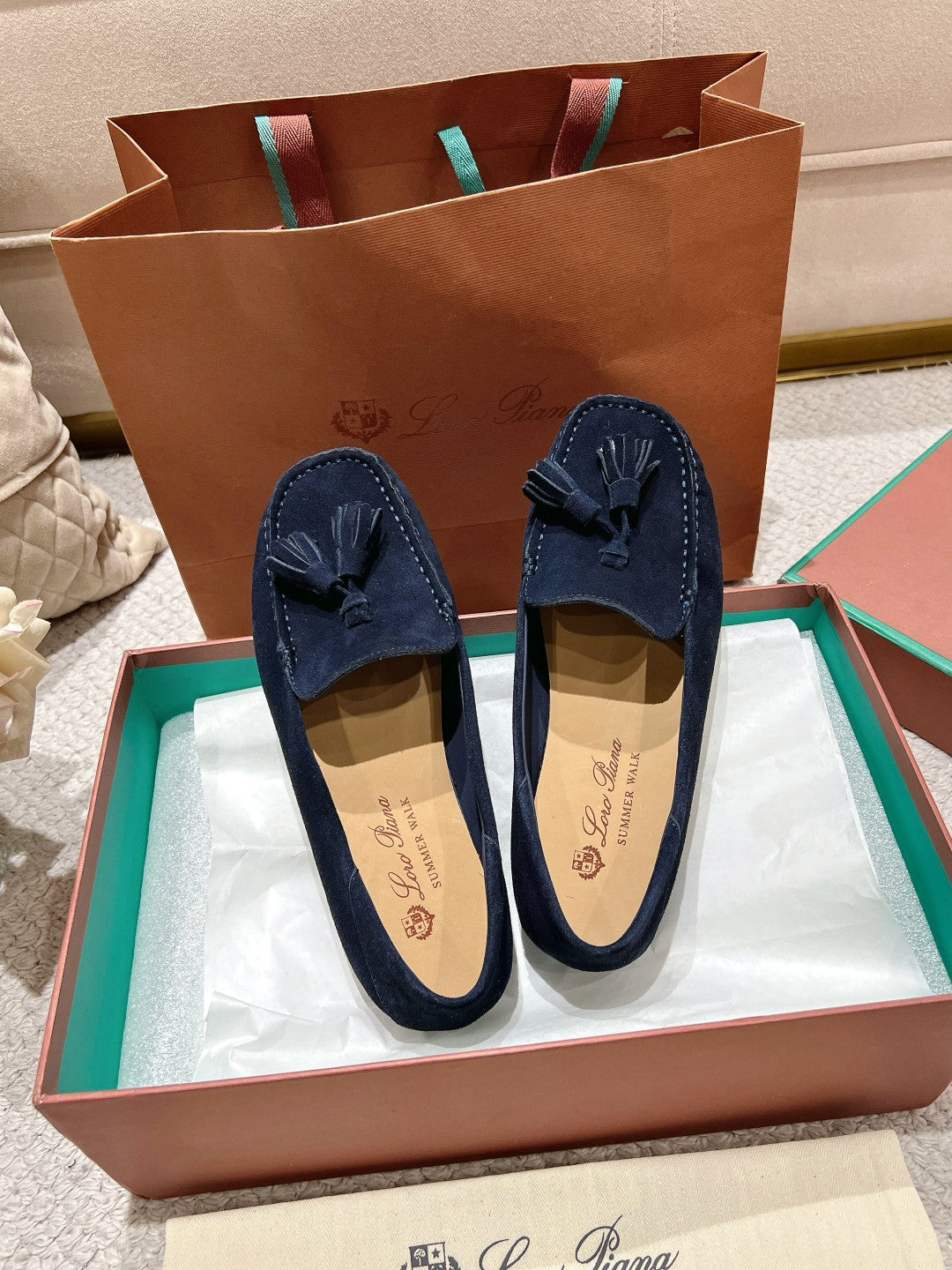 LP Dot sole walk mocassinown Navy Blue Suede 215003