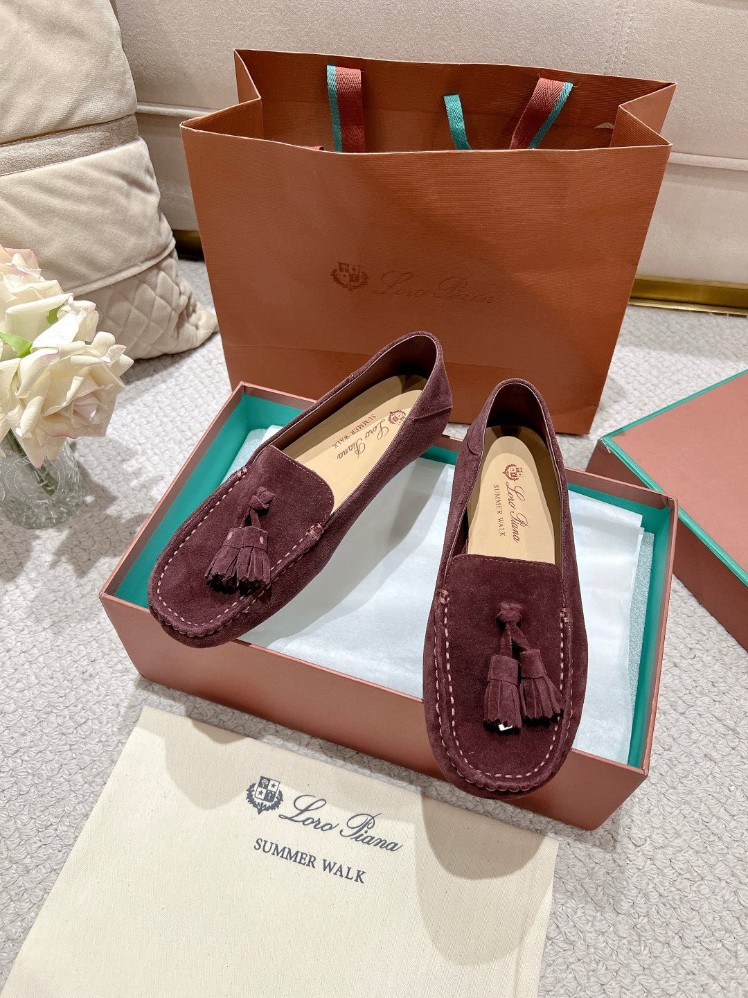 LP Dot sole walk mocassinown Dark Burgundy Suede 215005