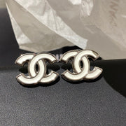 CC Classic White Sliver Enamel Double C Earrings