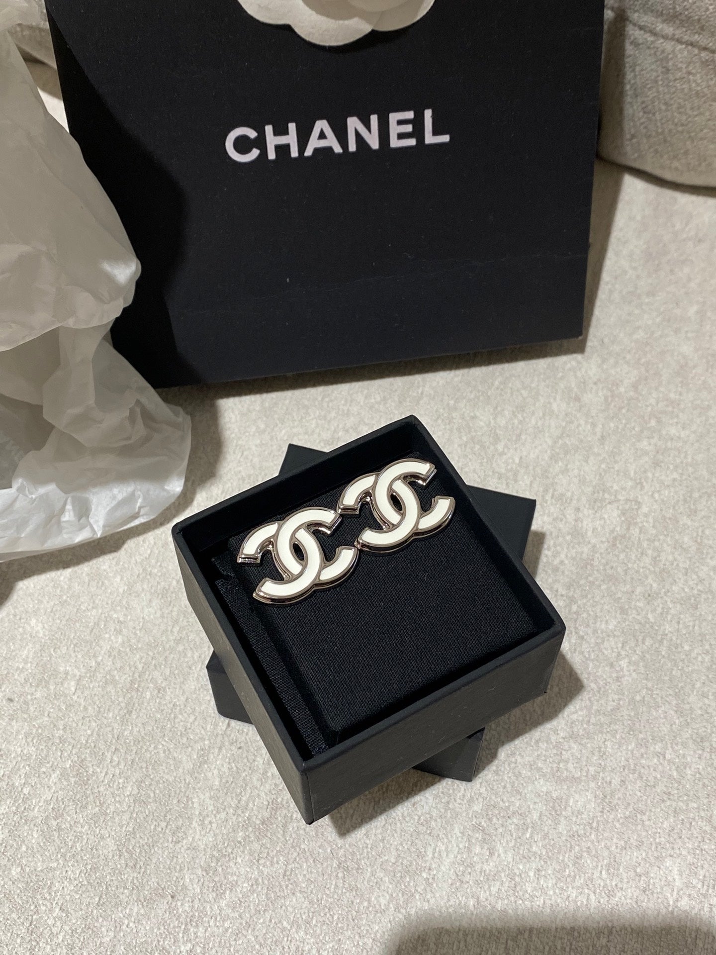 CC Classic White Sliver Enamel Double C Earrings