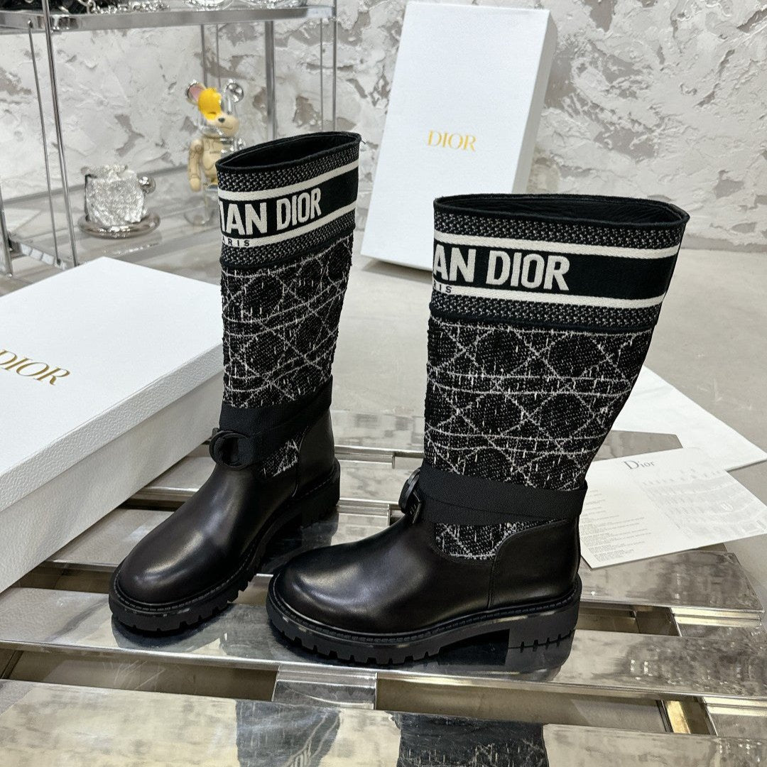 D-Major Boot In Black Mix White Denim Fabric 100564