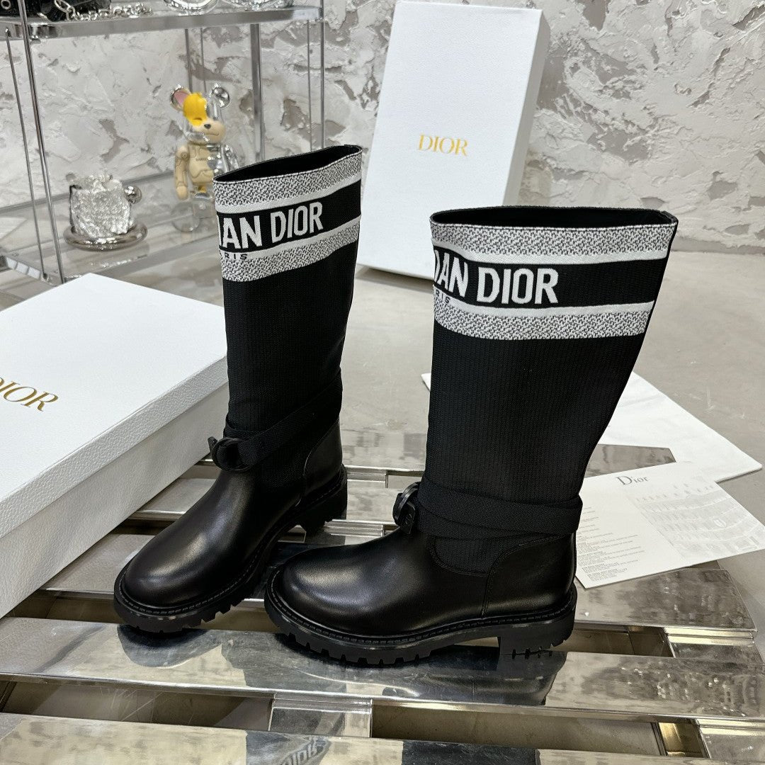 D-Major Boot In Black Mix White Denim Fabric 100566