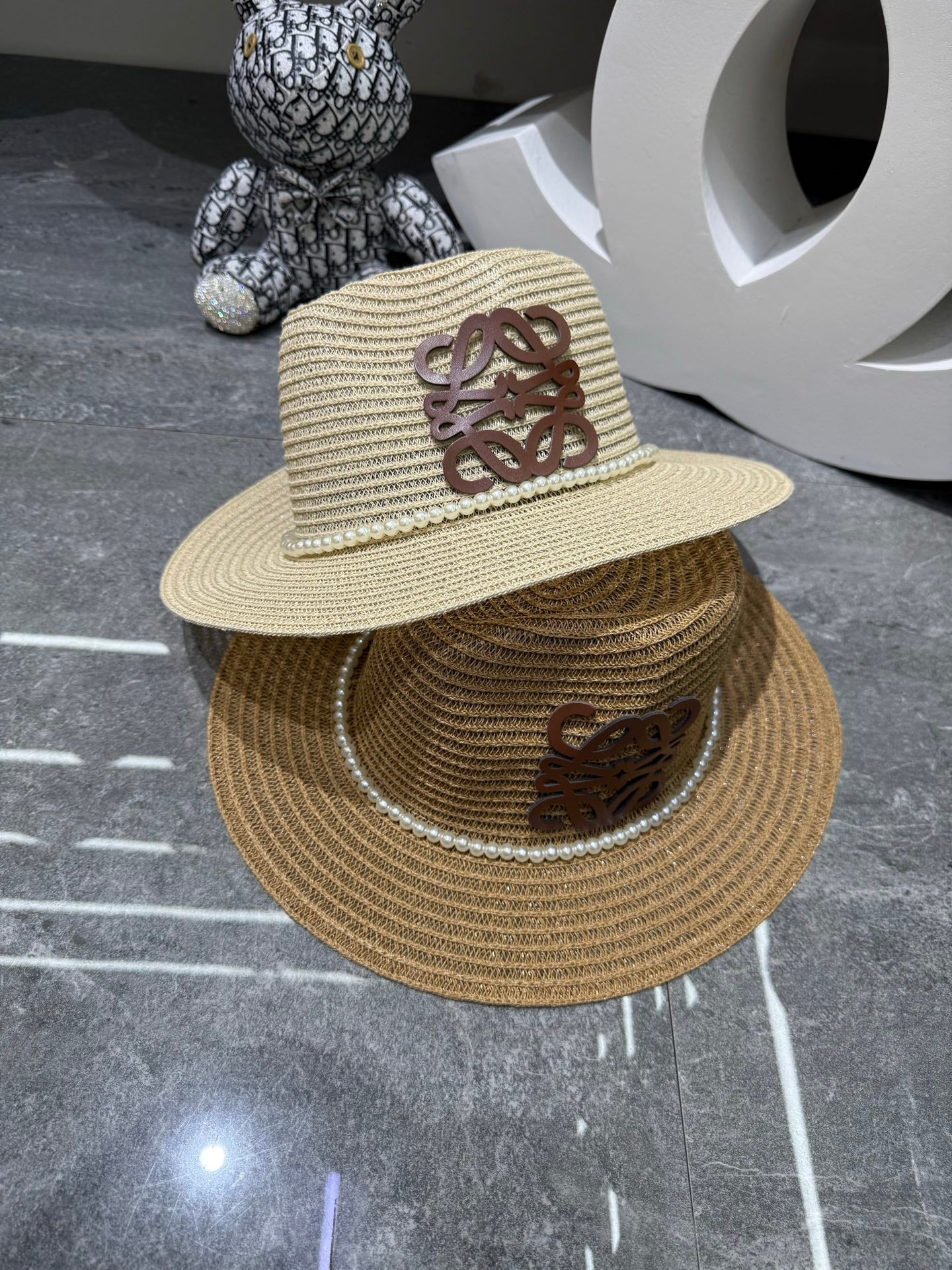 Loewe Straw Hat With Pearl and Logo 280797