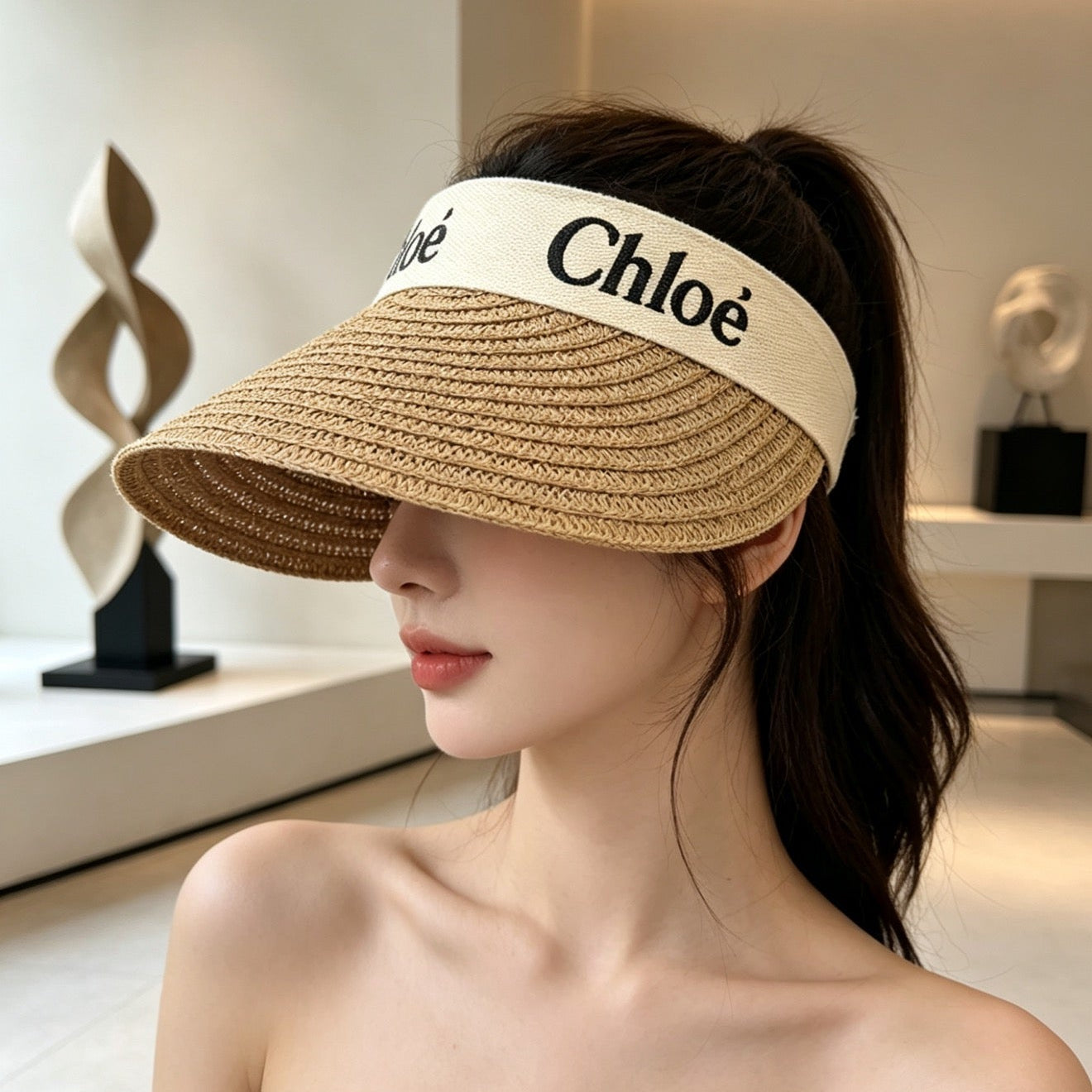 Chloe Sun Hat with Visor Raffia Fabric 343712