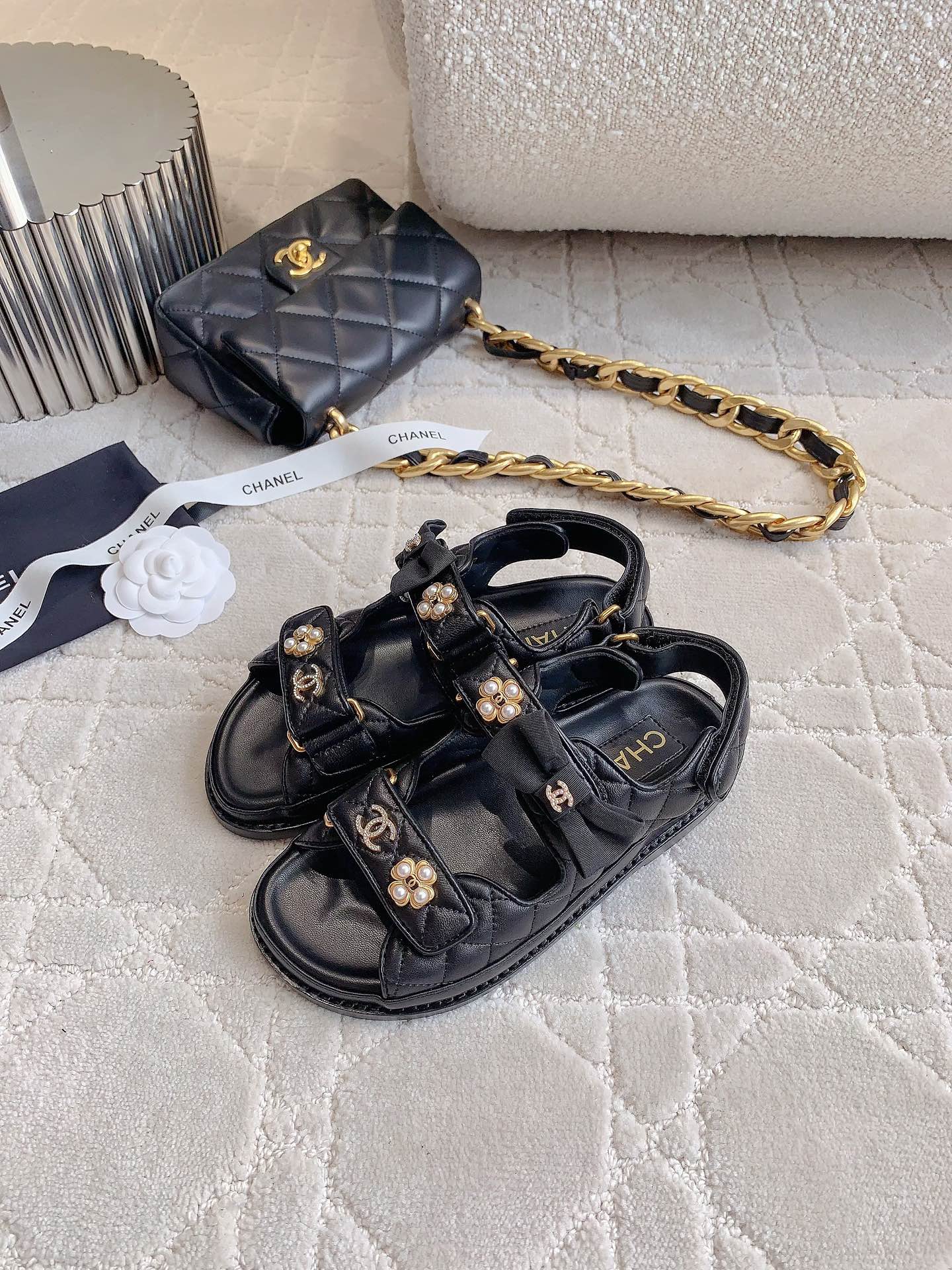 Chanel 2026 Quilted Sandals Suede Sheepskin 977358