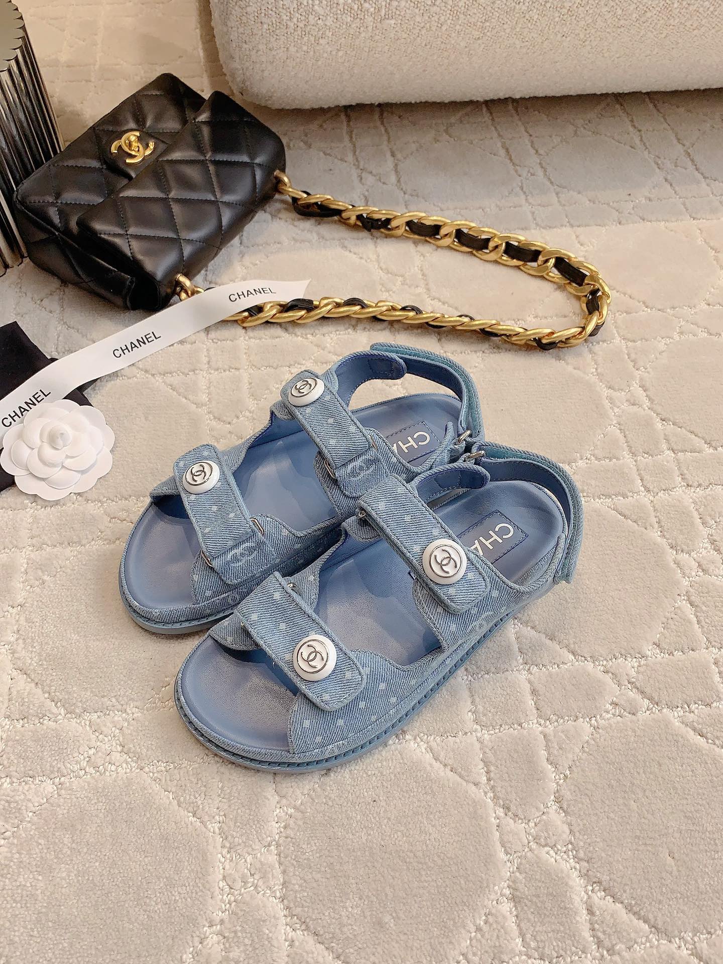 Chanel 2026 Printed Velcro Dad Sandals Fabric 977458