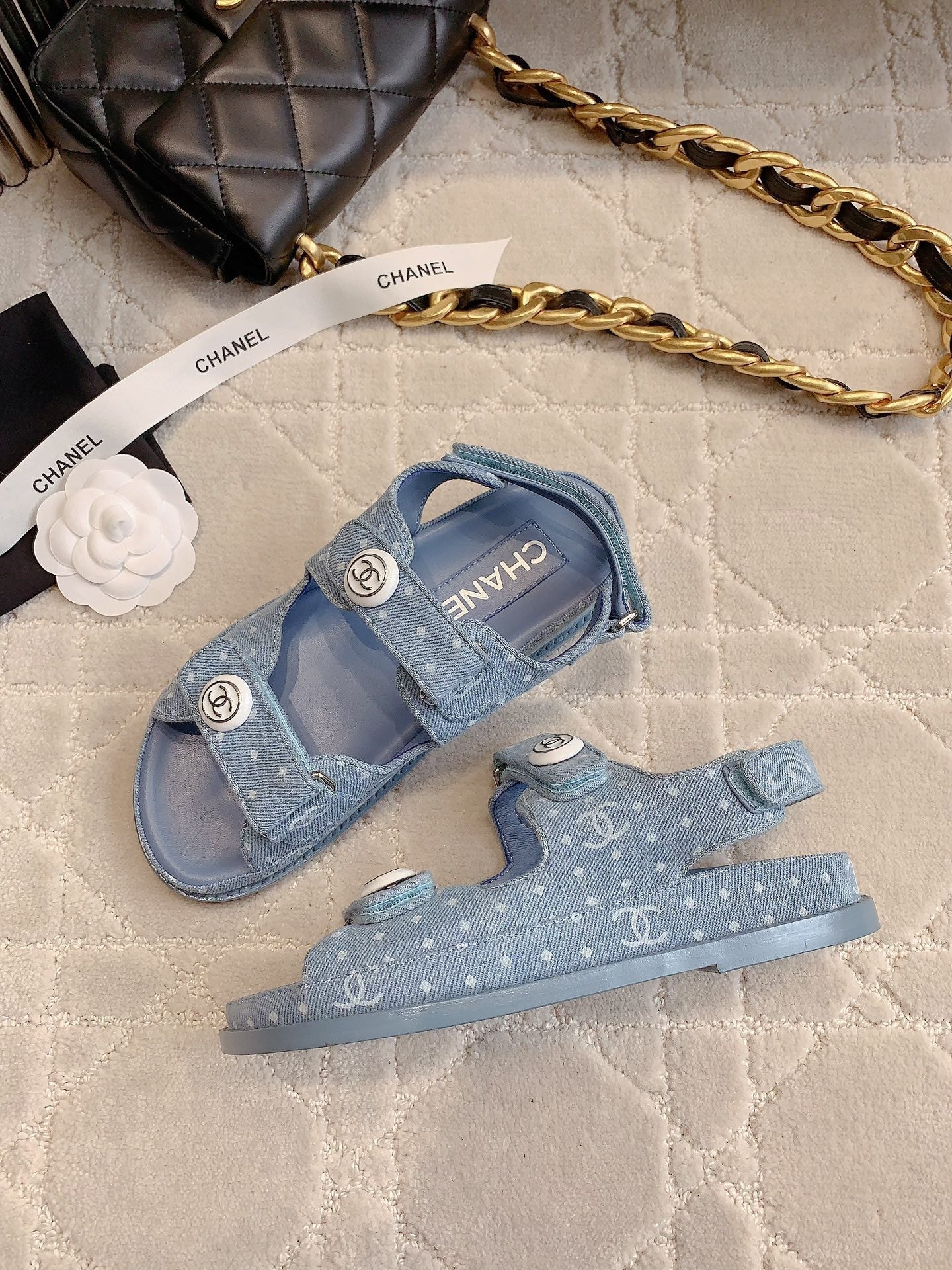 Chanel 2026 Printed Velcro Dad Sandals Fabric 977458