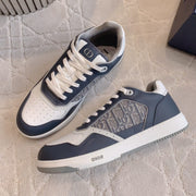 CD B27 Low-Top Sneaker White Charcoal Blue Print Calfskin And Oblique Jacquard Fabric