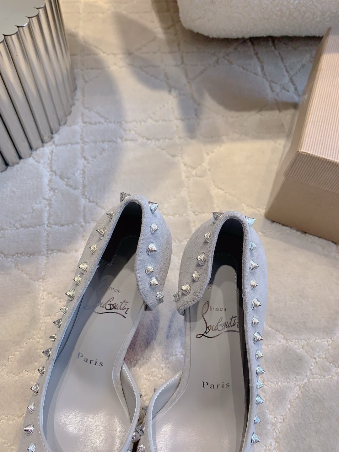 CL  Irishell 85 Studded d'Orsay Pumps Light Pewter Suede 177129