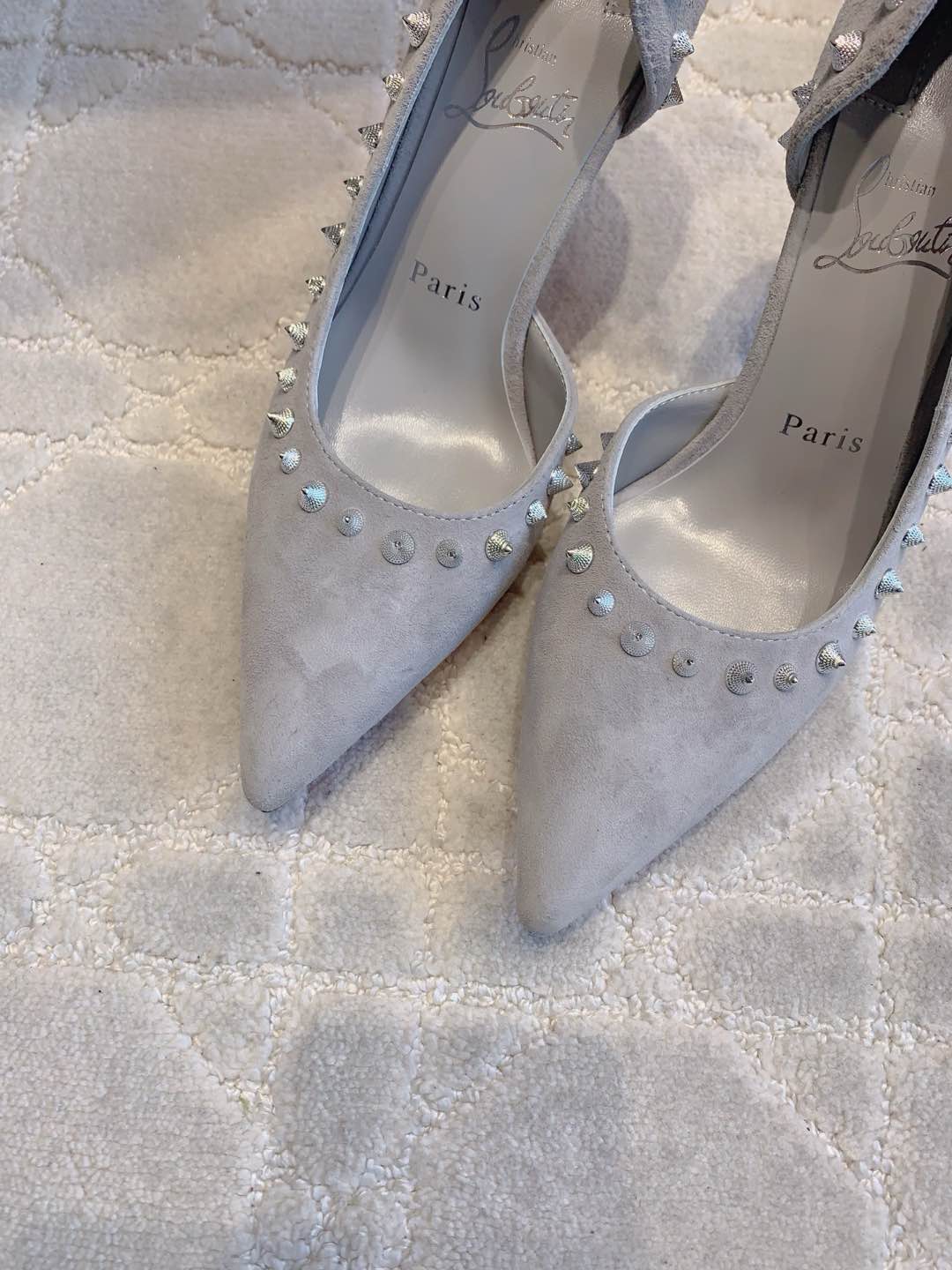 CL  Irishell 85 Studded d'Orsay Pumps Light Pewter Suede 177129