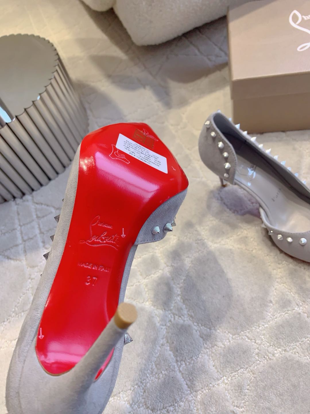 CL  Irishell 85 Studded d'Orsay Pumps Light Pewter Suede 177129