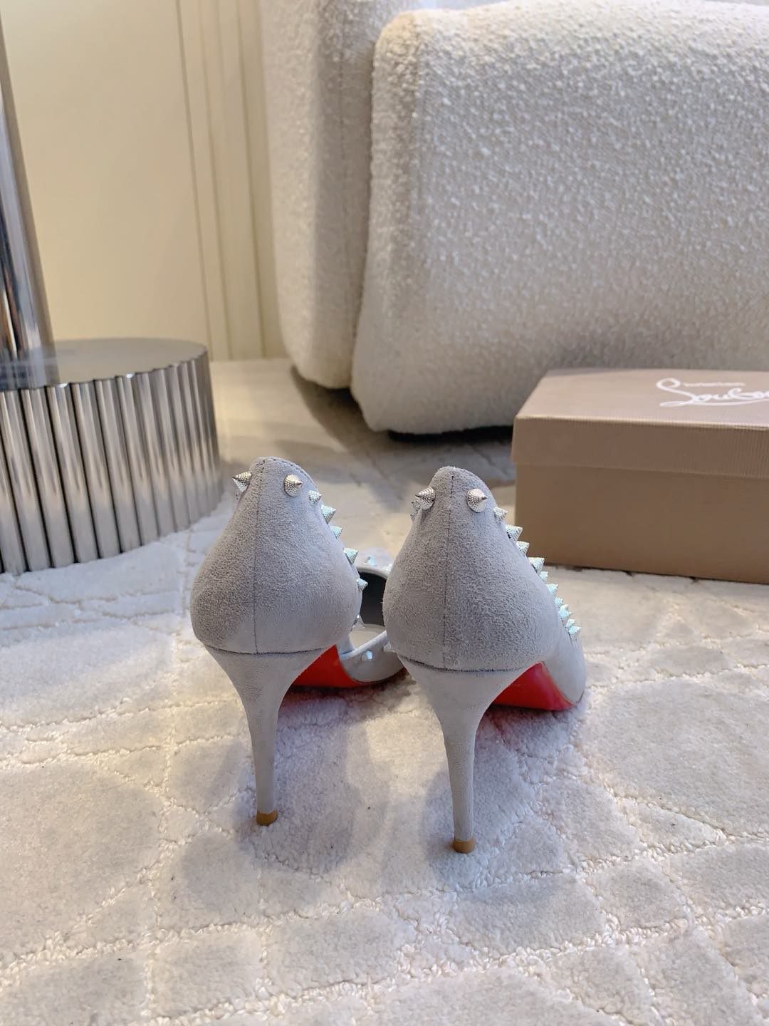 CL  Irishell 85 Studded d'Orsay Pumps Light Pewter Suede 177129