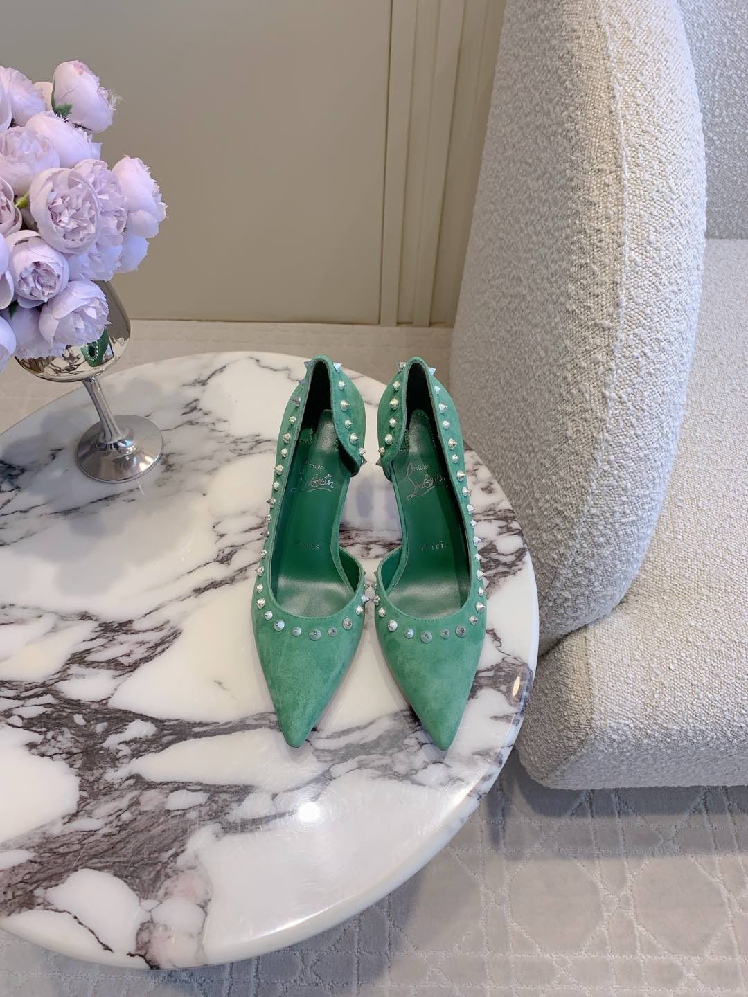 CL  Irishell 85 Studded d'Orsay Pumps Green Suede 177127