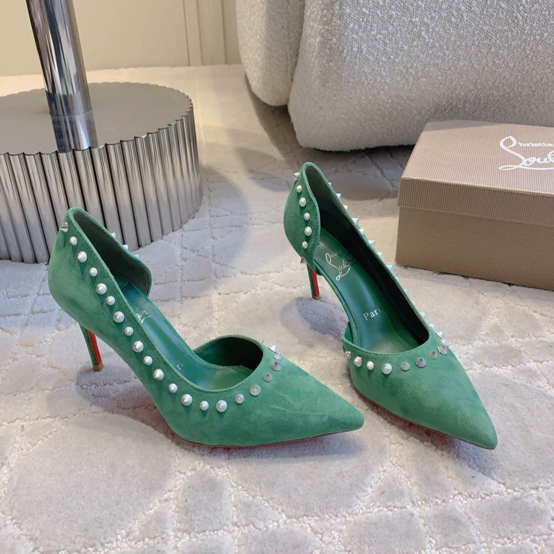 CL  Irishell 85 Studded d'Orsay Pumps Green Suede 177127