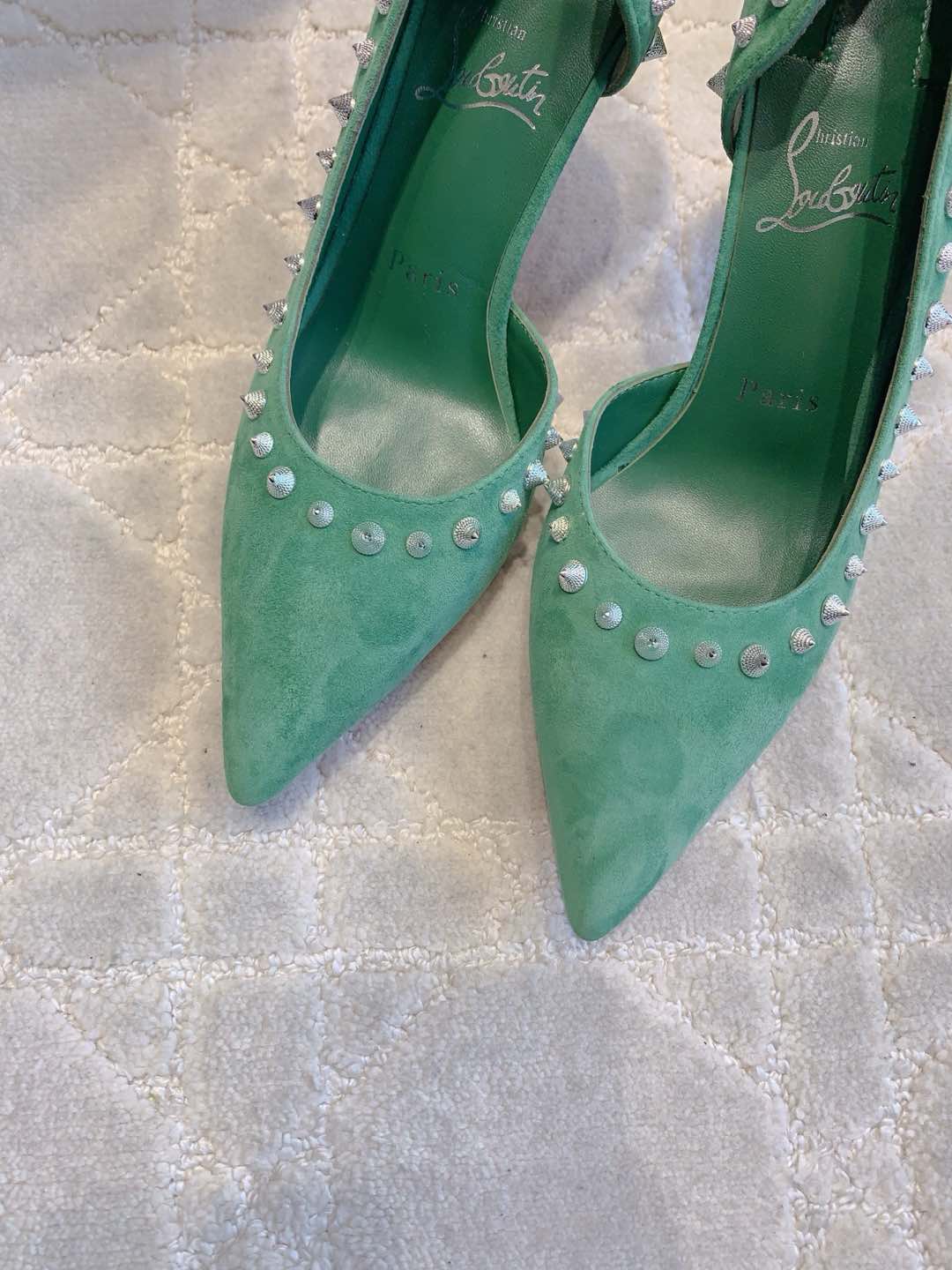 CL  Irishell 85 Studded d'Orsay Pumps Green Suede 177127