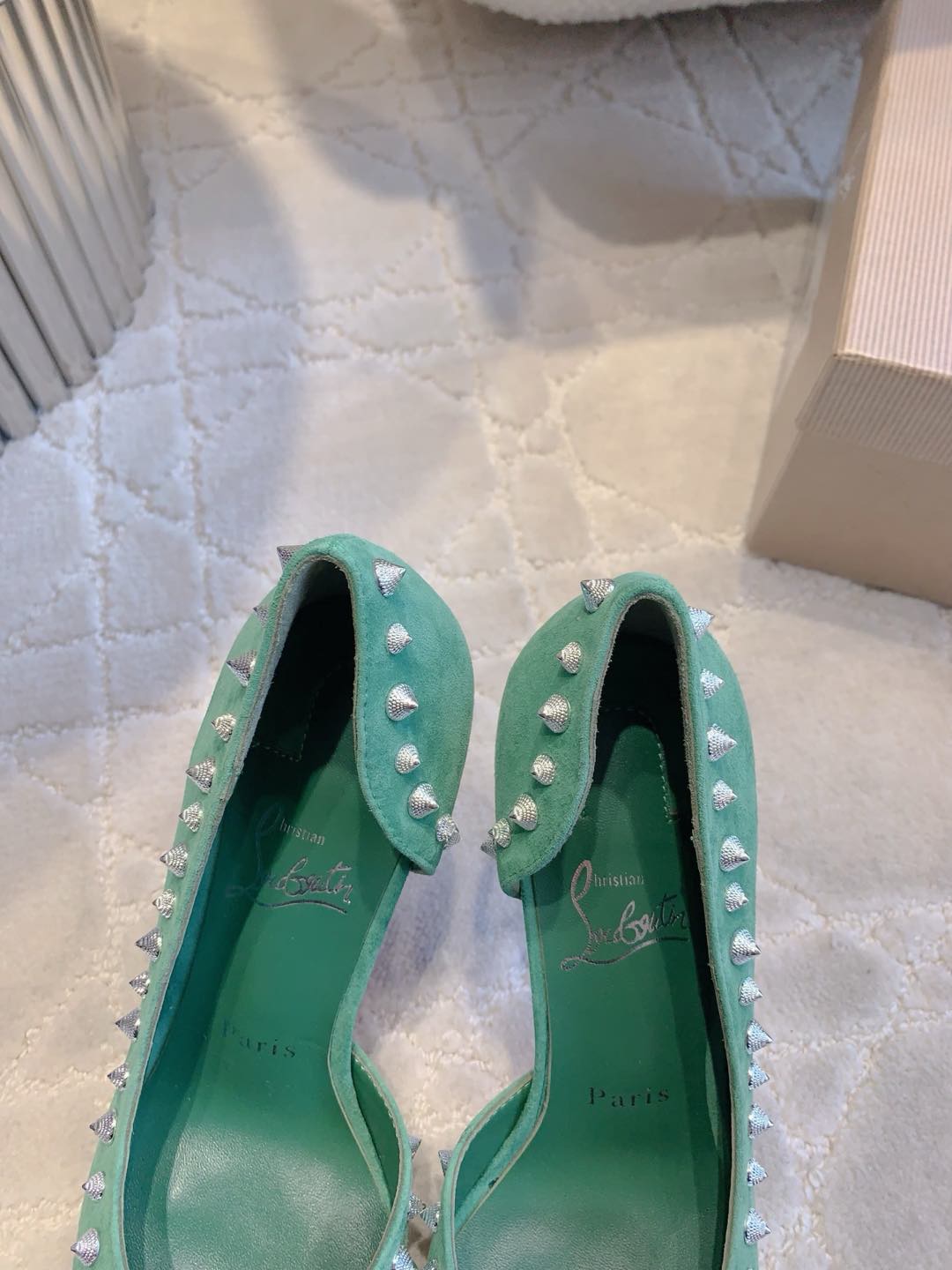 CL  Irishell 85 Studded d'Orsay Pumps Green Suede 177127