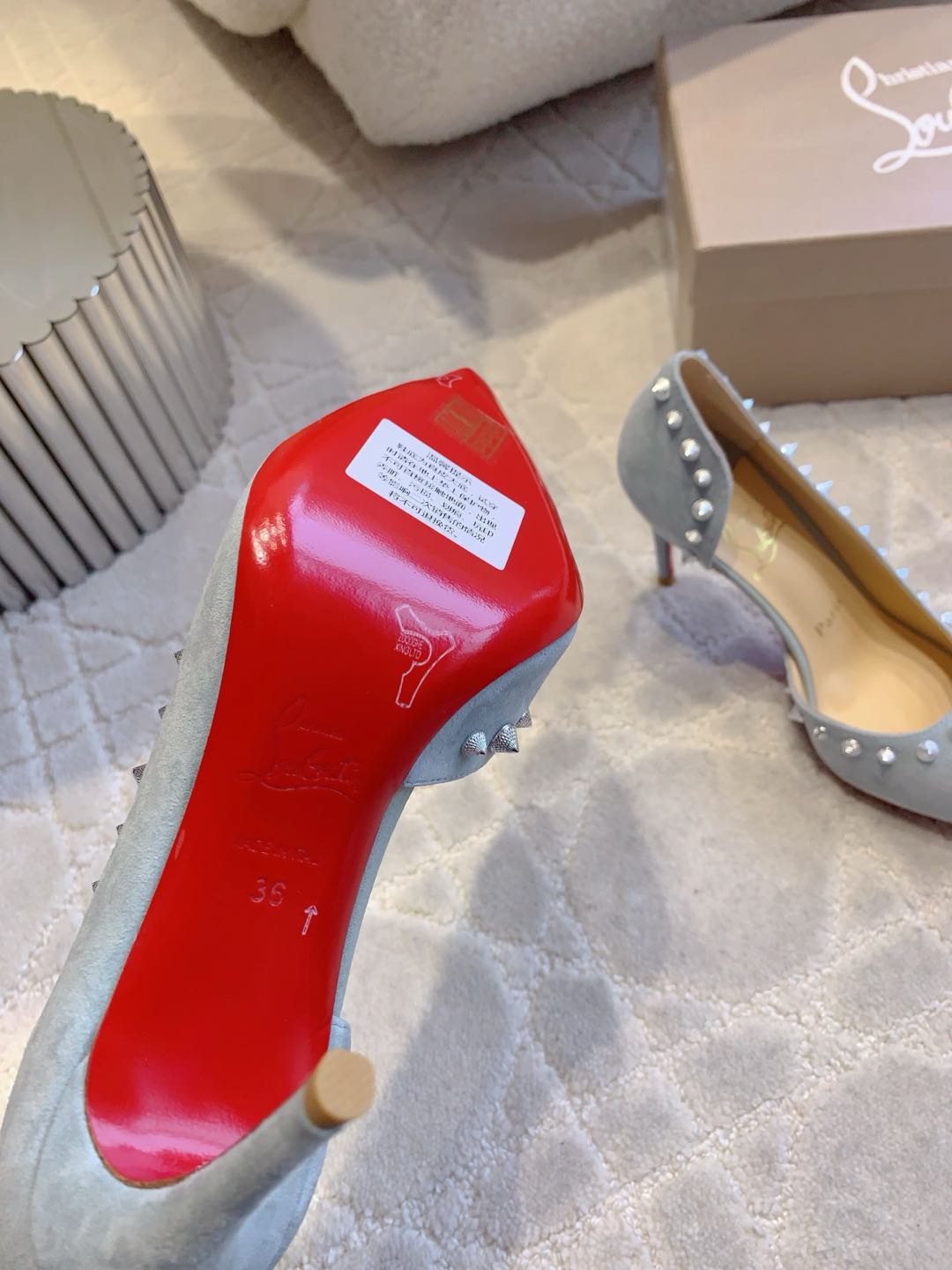 CL  Irishell 85 Studded d'Orsay Pumps Light Sky Blue Suede 177128