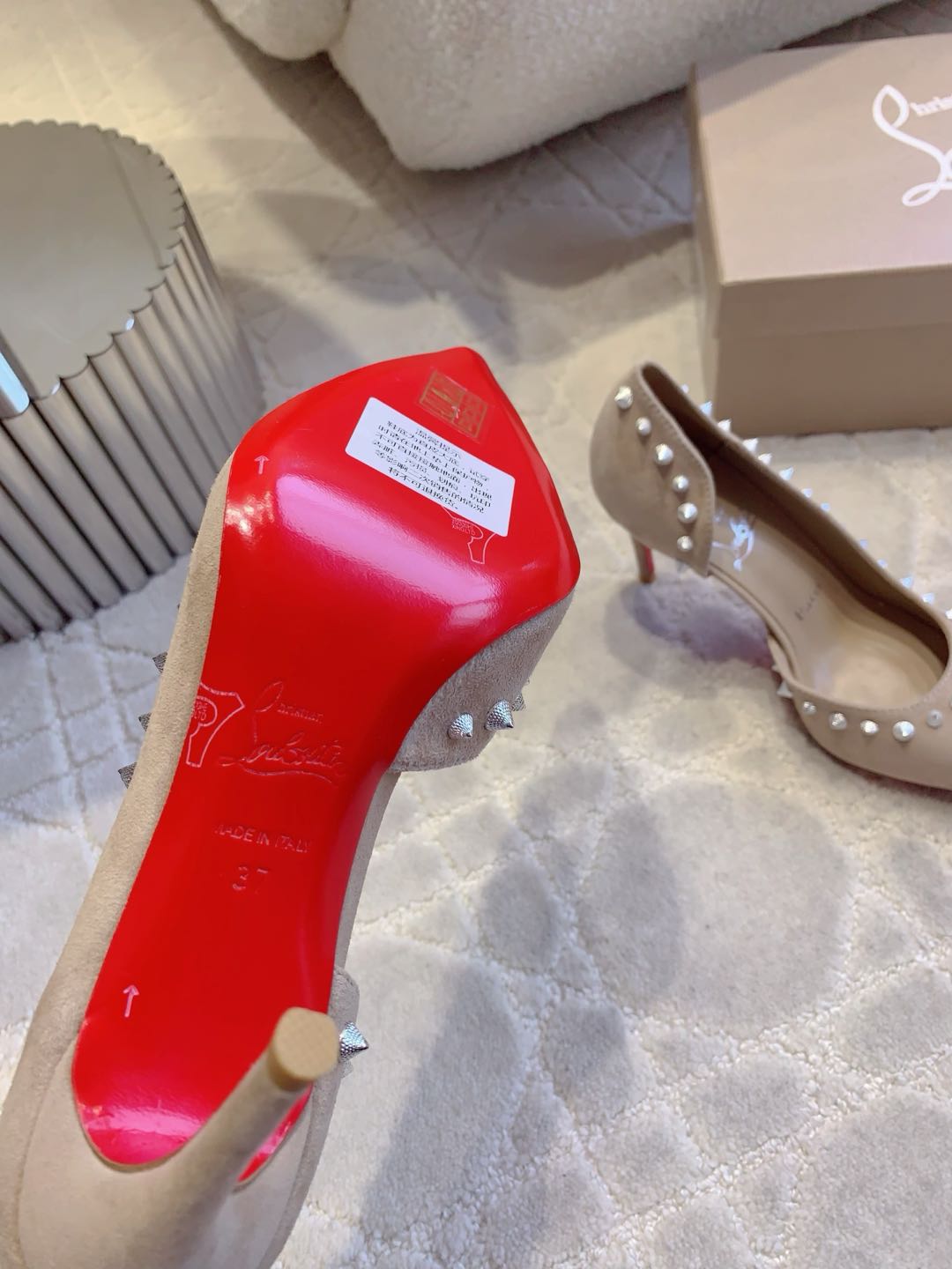 CL  Irishell 85 Studded d'Orsay Pumps Cream Suede 177131