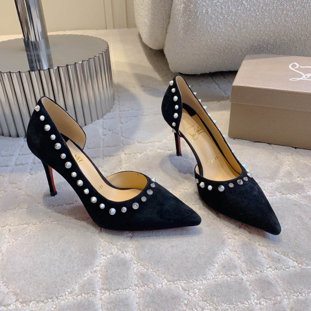 CL  Irishell 85 Studded d'Orsay Pumps Black Suede 177126