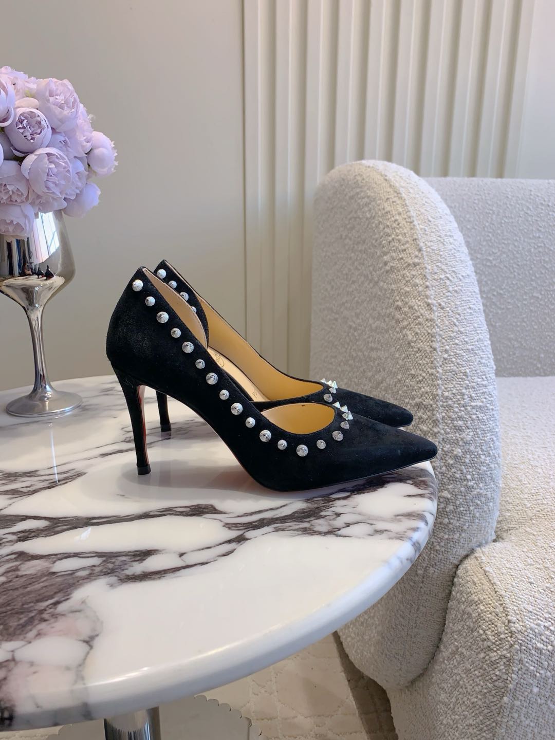 CL  Irishell 85 Studded d'Orsay Pumps Black Suede 177126