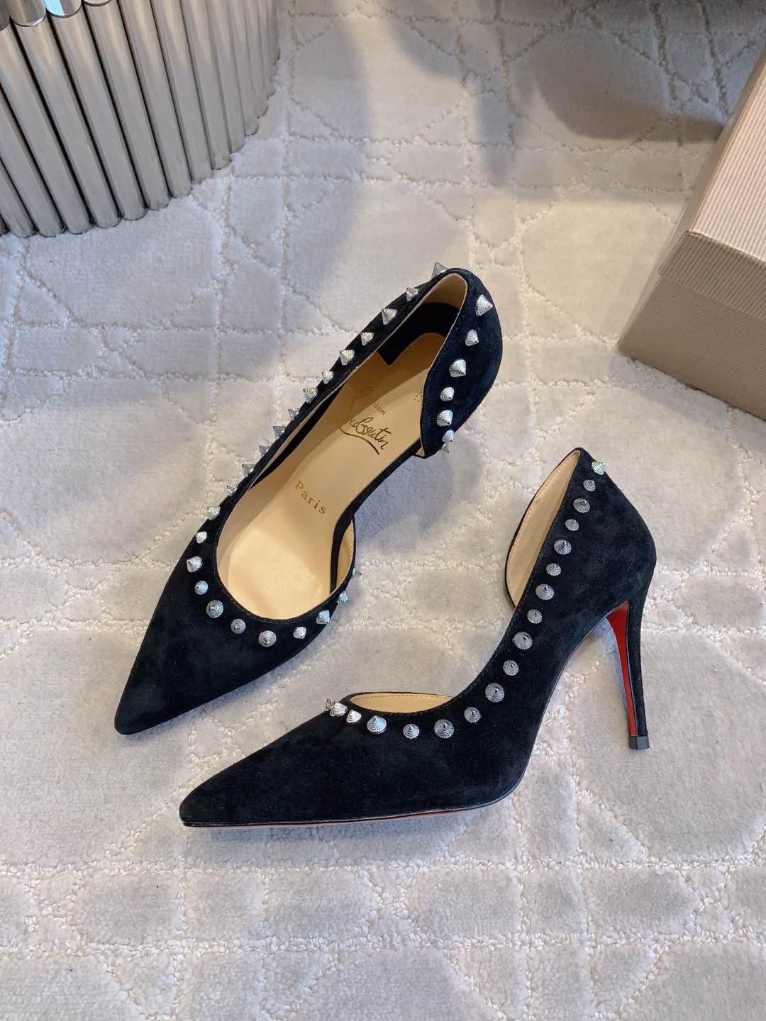 CL  Irishell 85 Studded d'Orsay Pumps Black Suede 177126