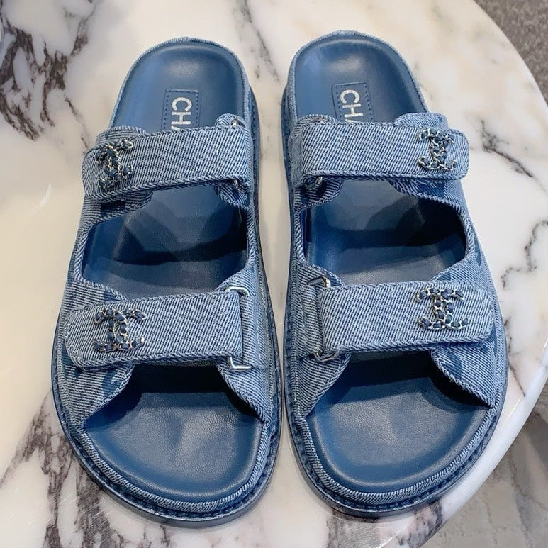 Chanel 2026 Velcro Dad Sandals Blue Denim 977447