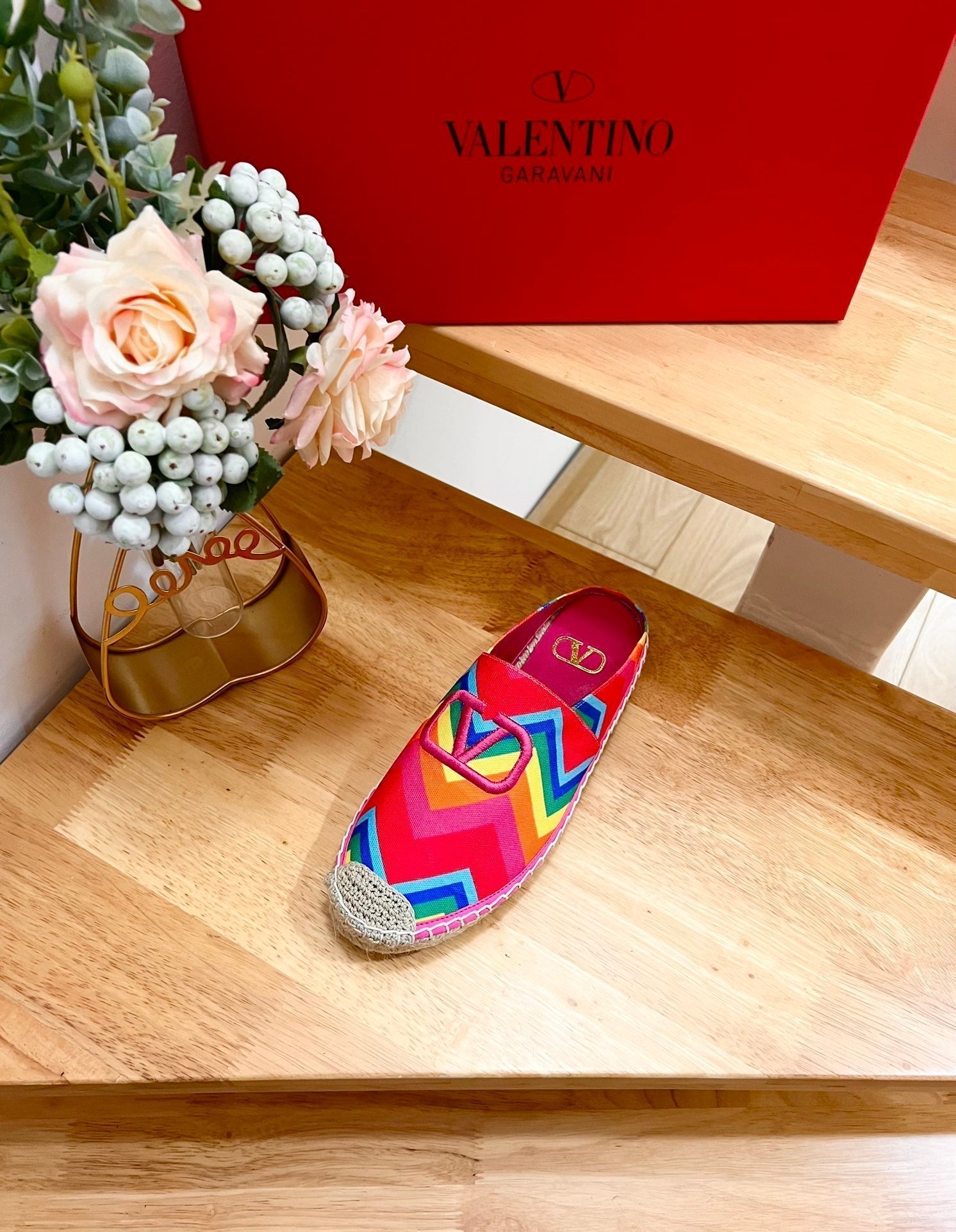 GARAVANI PRINTED COLORFUL CANVAS MULE WITH EMBROIDERED LOGO