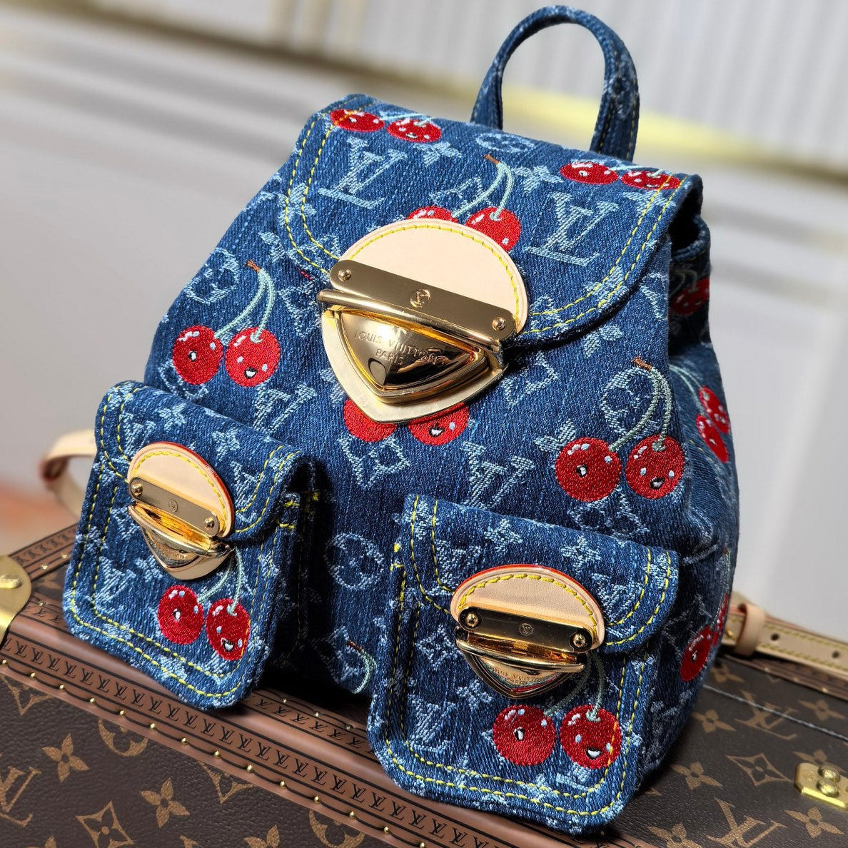 LV X TM VENICE NM Backpack Blue Cherry Denim Cowhide 256276