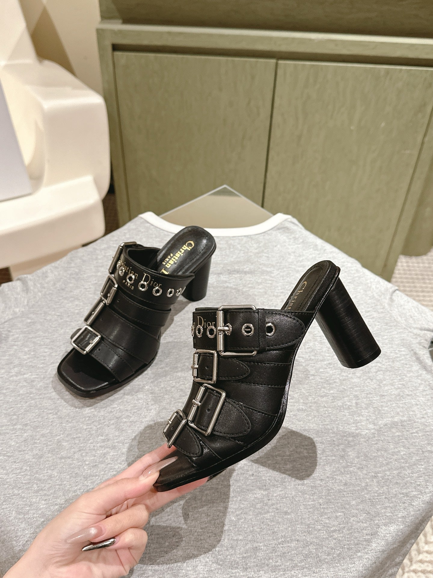 CD 25 Punk Heeled Slide Lambskin with Leather Buckle 241956