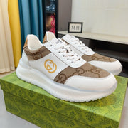 GG Men's Sneaker Brown White Canvas Calfskin 523337