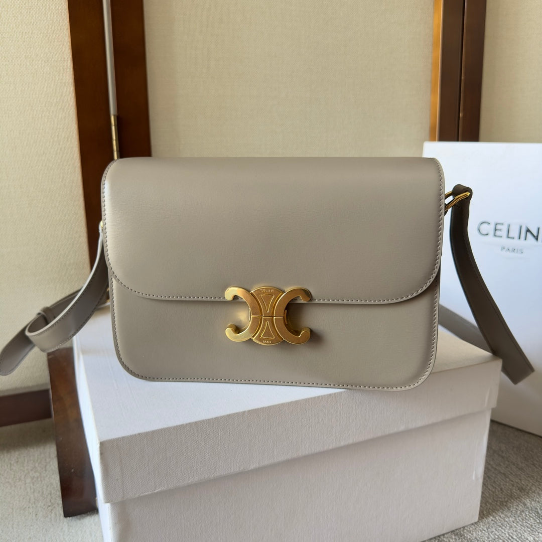 classique triomphe 22 grey calfskin gold hardware