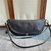 Celine 2025 Halfmoon Soft Triomphe Bag Black Shiny Lambskin