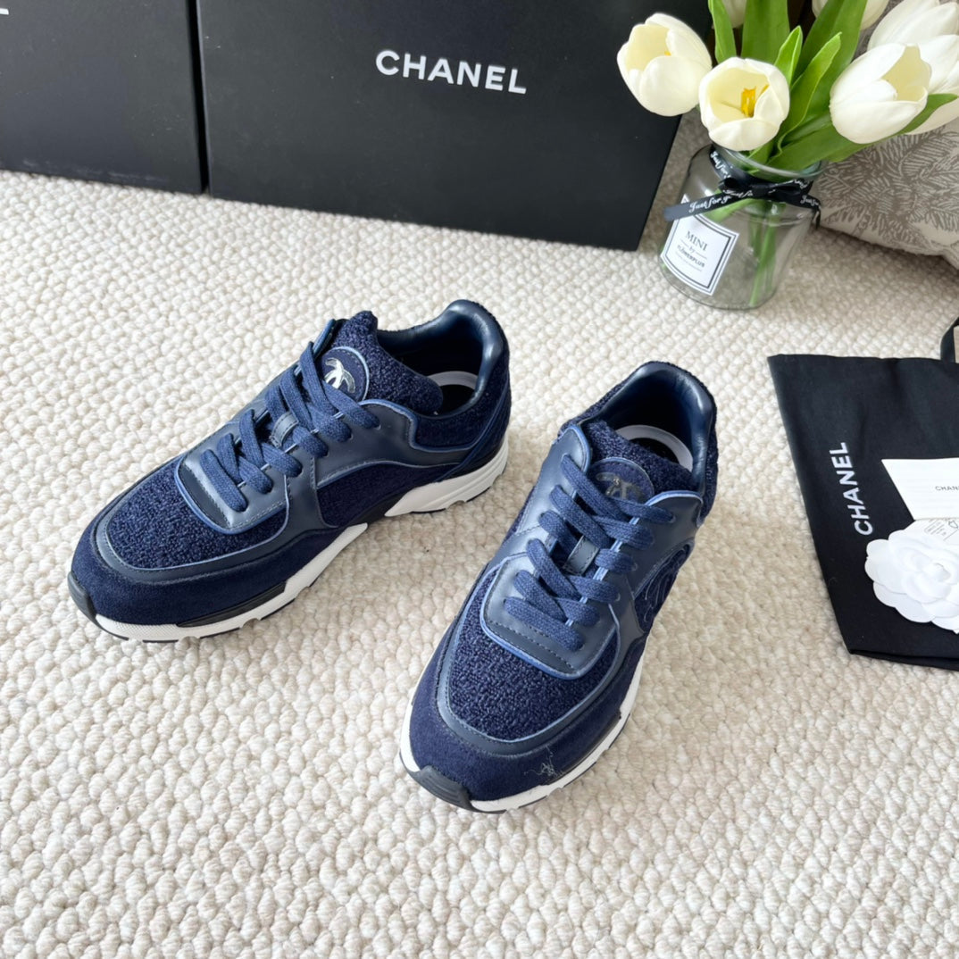 CC SNEAKER IN NAVY BLUE WOOL TWEED AND SUEDE