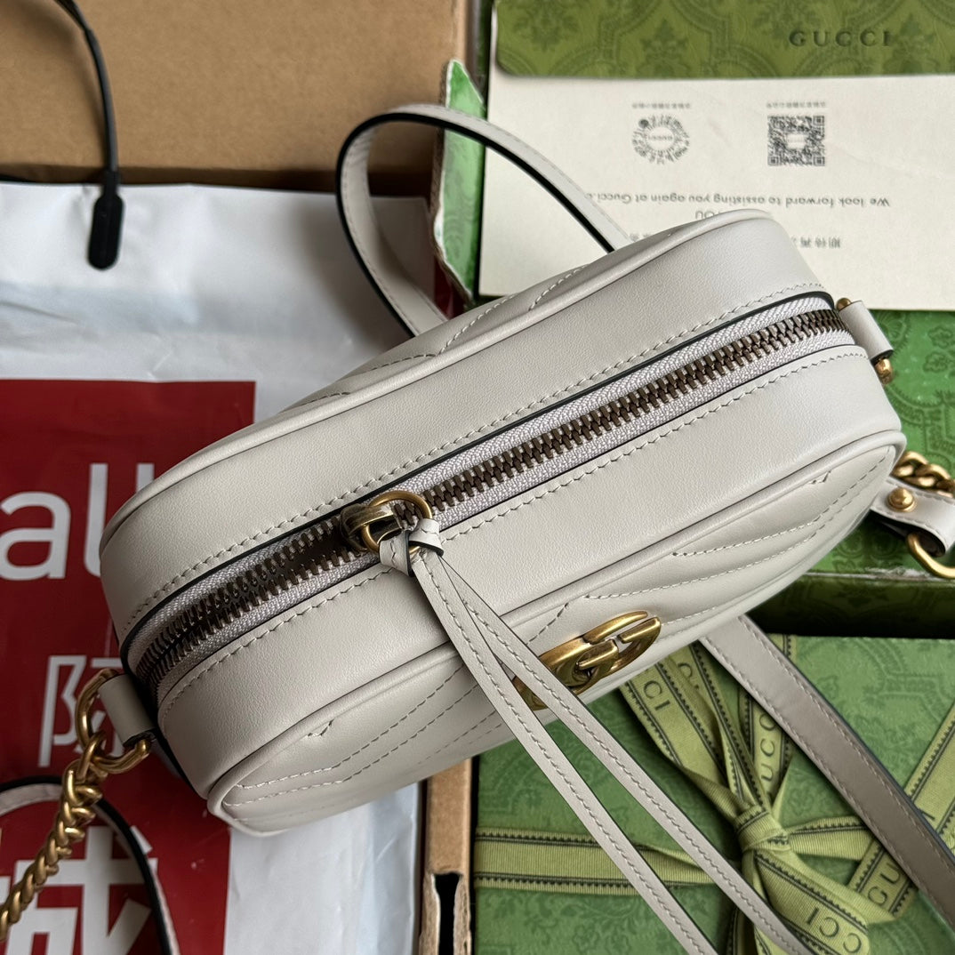 gg marmont mini 18cm zip top cream calfskin gold hardware