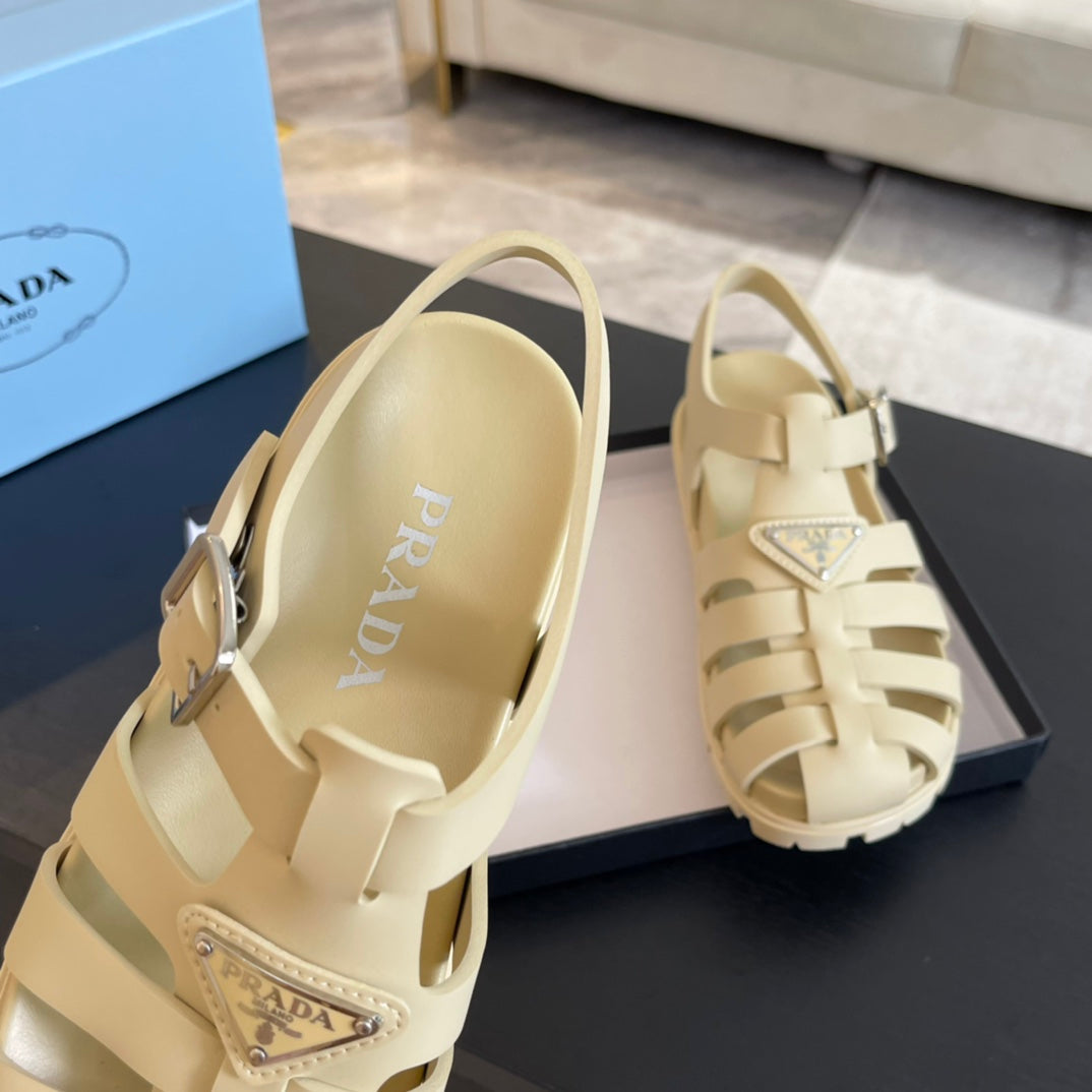 PRA RUBBER FISHERMAN SANDALS BEIGE CALFSKIN