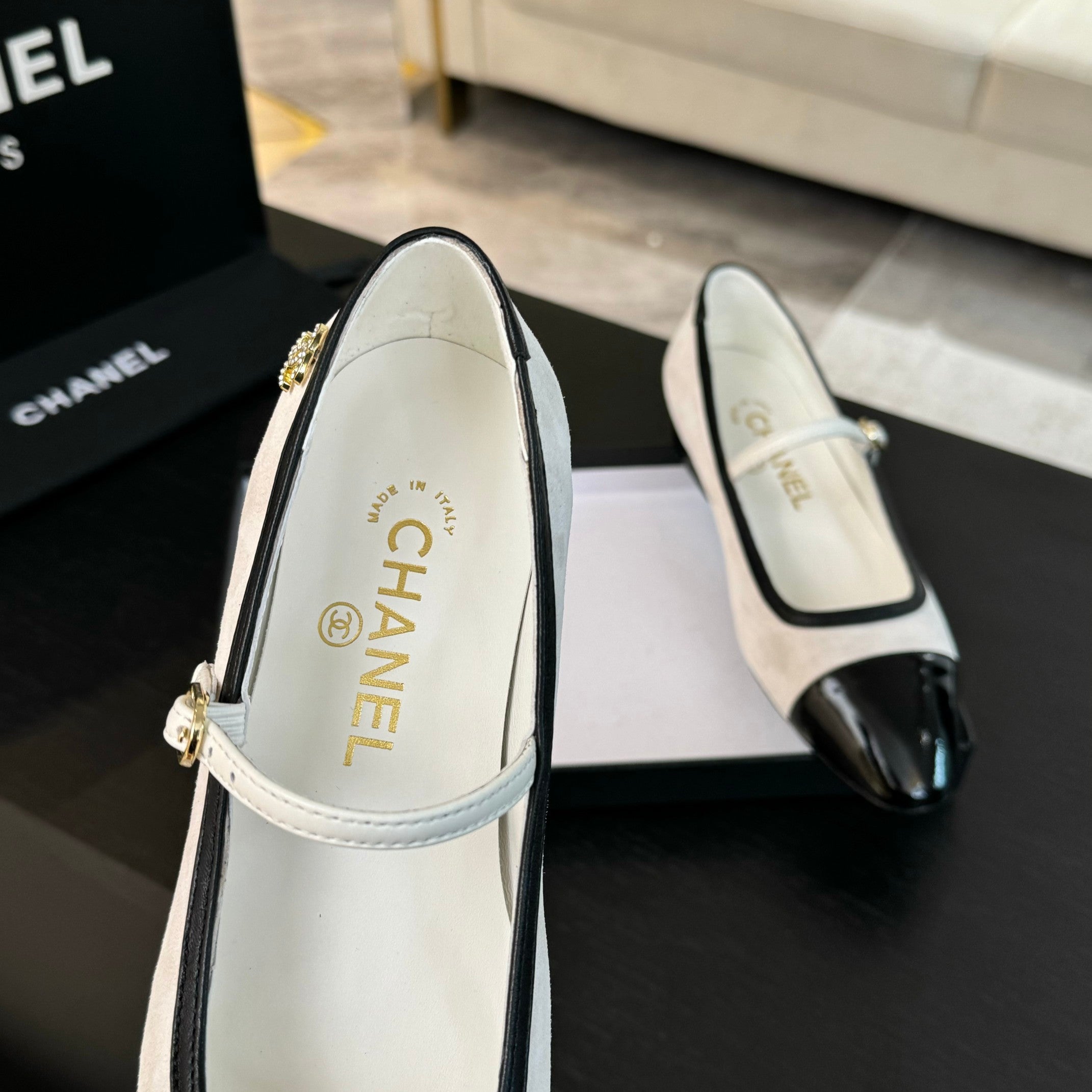CC Mary Jane Black White Suede