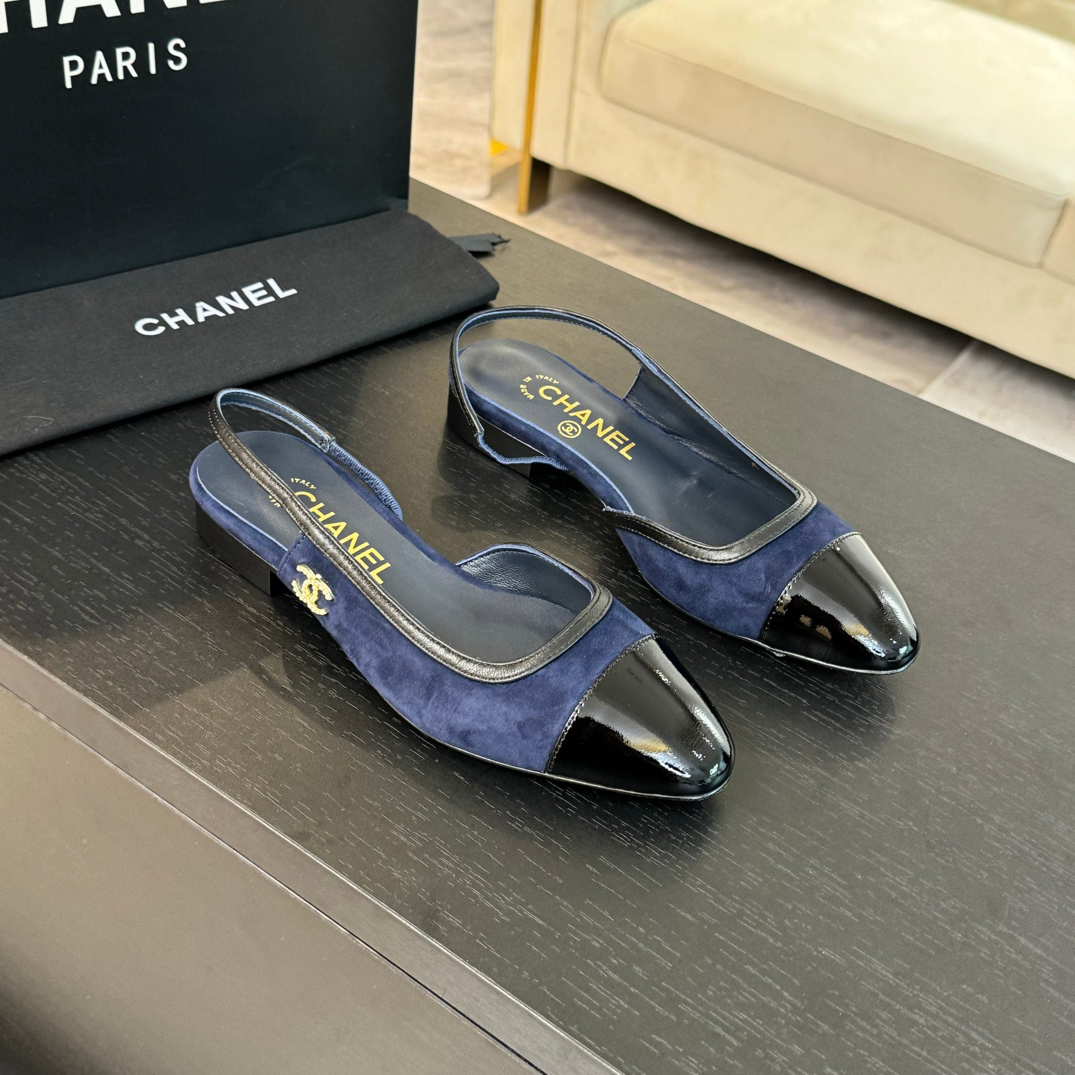 CC Slingback Black Drak Blue Suede
